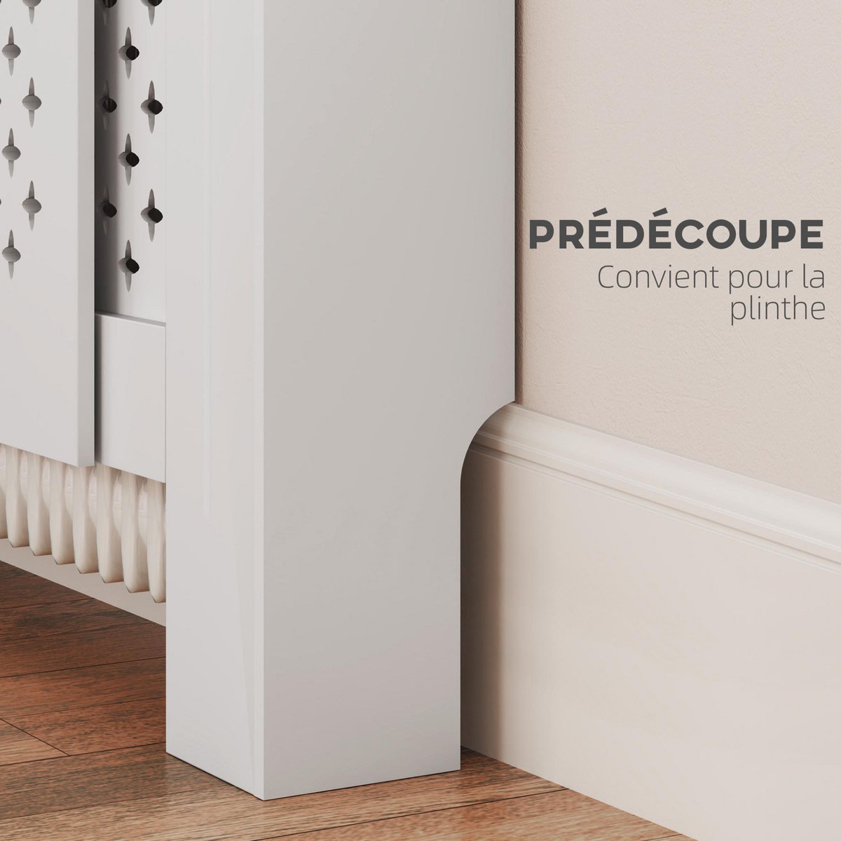 HOMCOM Cache-radiateur réglable motif nid d'abeille dim. 136-200L x 21,5l x 91,7H cm MDF blanc