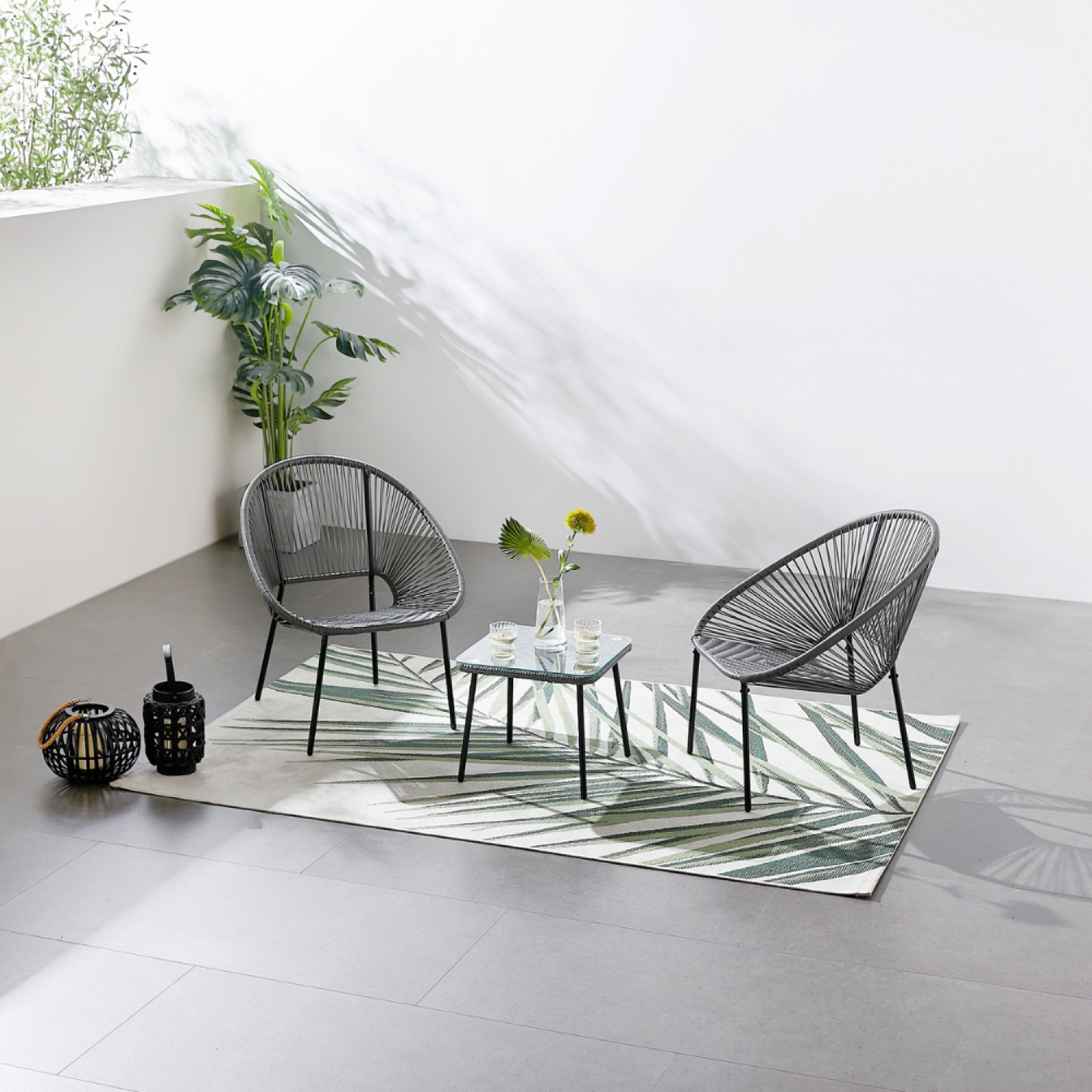 Voir la diapositive 2 : CONCEPT USINE Set de 2 fauteuils + table basse gris foncé acapulco