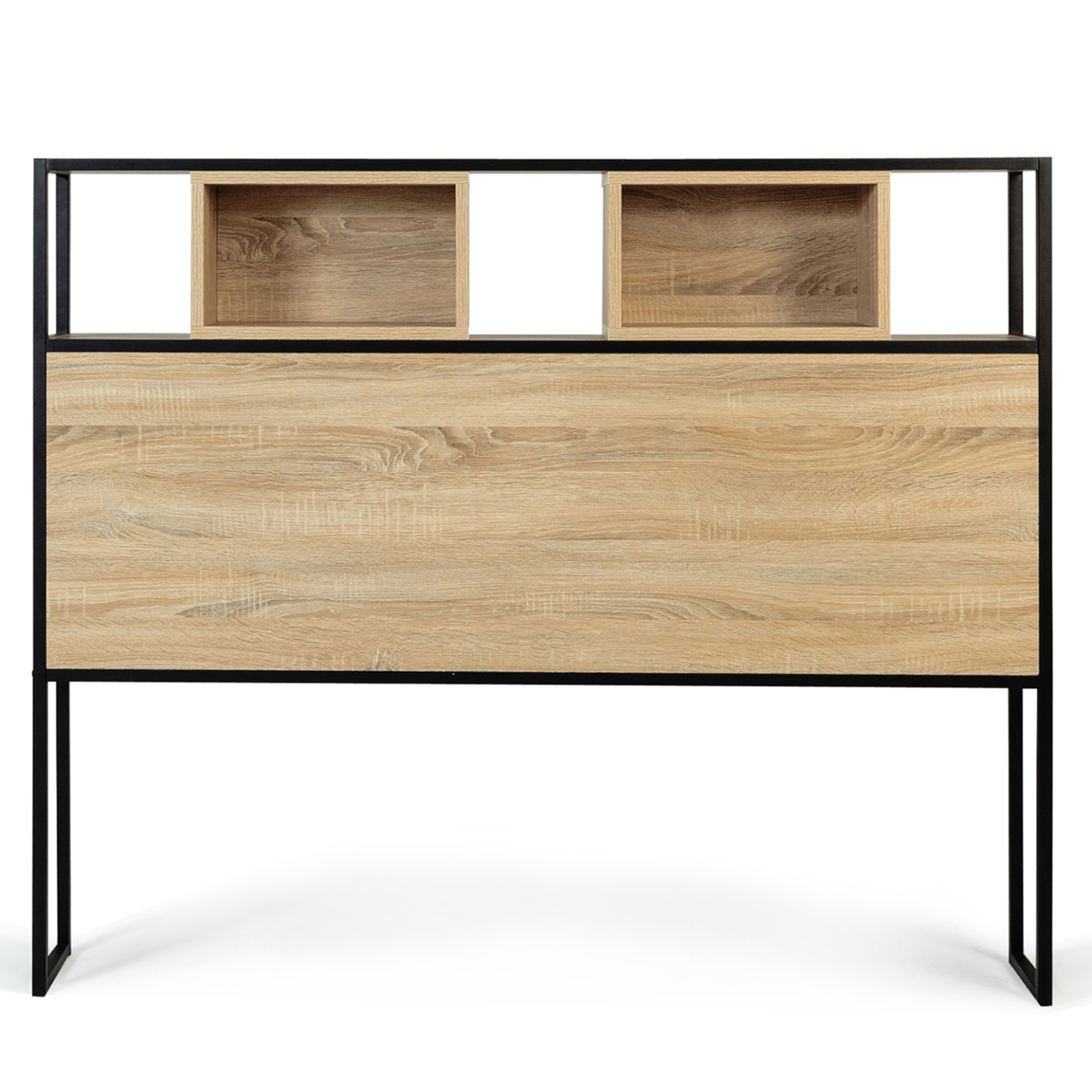 Voir la diapositive 4 : ID MARKET Tête de lit sur pied detroit 145 cm bois et métal noir design industriel