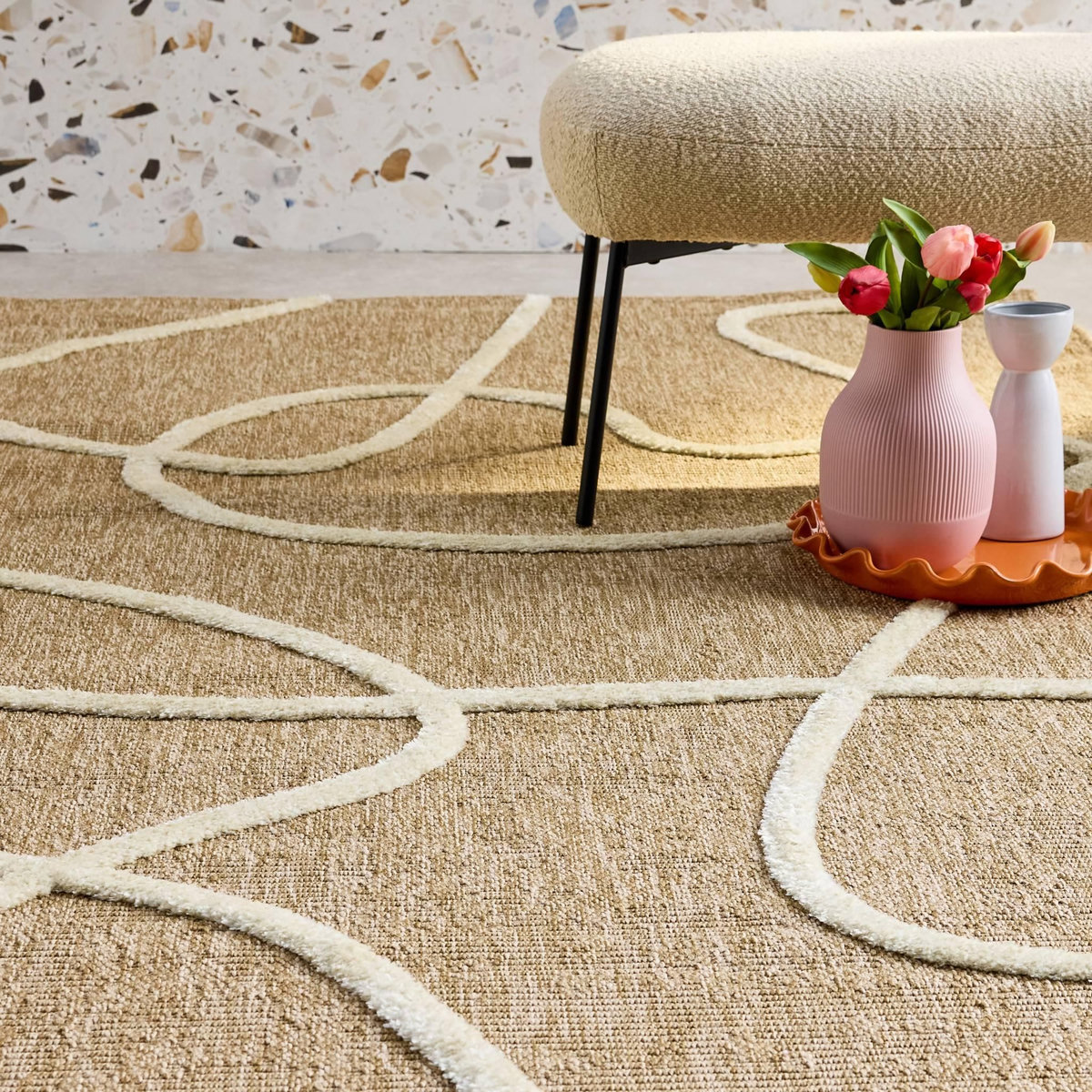 SWEEEK Tapis intérieur effet jute THOMAS, motif graphique en relief blanc