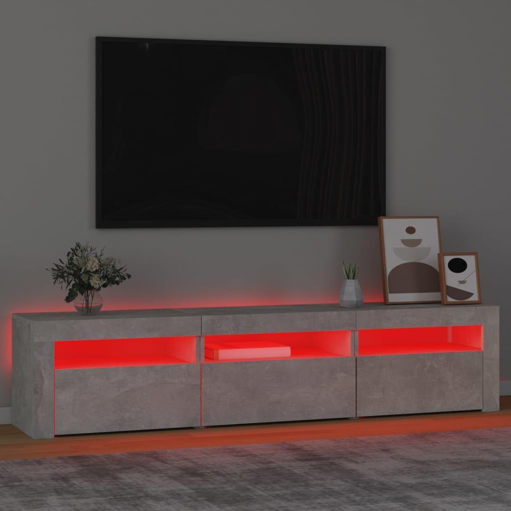 Voir la diapositive 5 : VIDAXL Meuble TV avec lumieres LED Gris beton 180x35x40 cm
