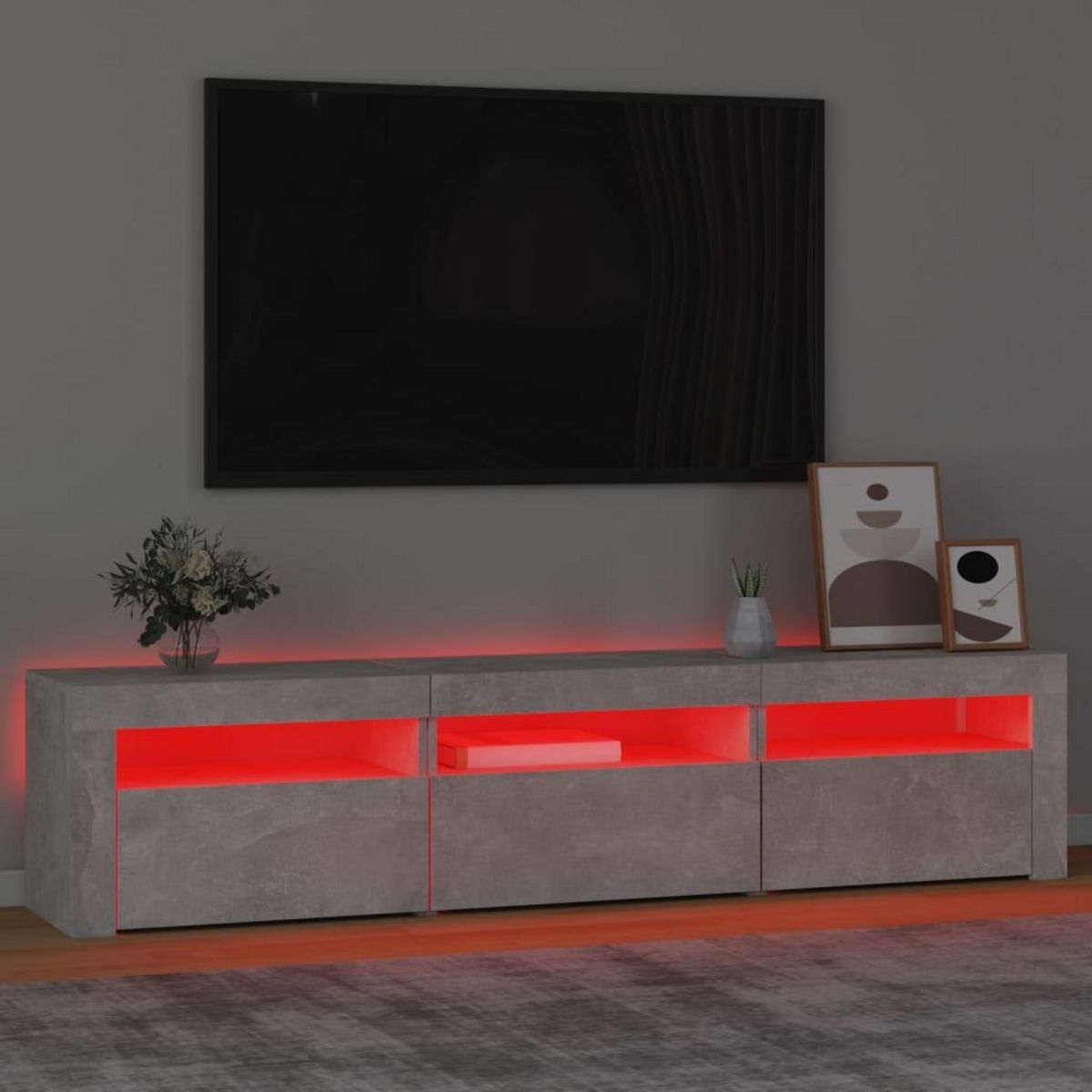 VIDAXL Meuble TV avec lumieres LED Gris beton 180x35x40 cm