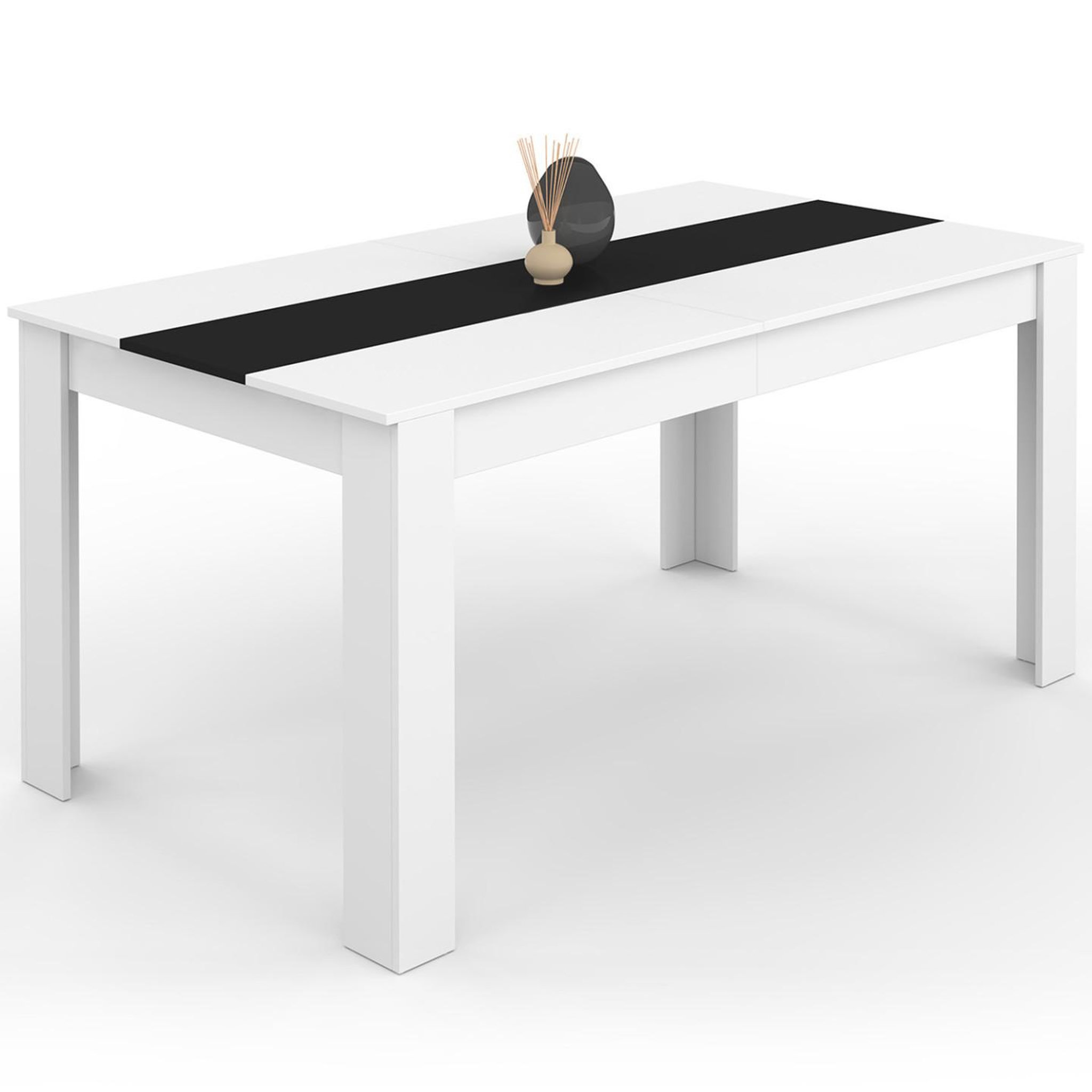 ID MARKET Table à manger rectangle georgia 8 personnes blanche et noire 160 x 80 cm
