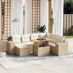 VIDAXL Salon de jardin avec coussins 8 pcs beige resine tressee