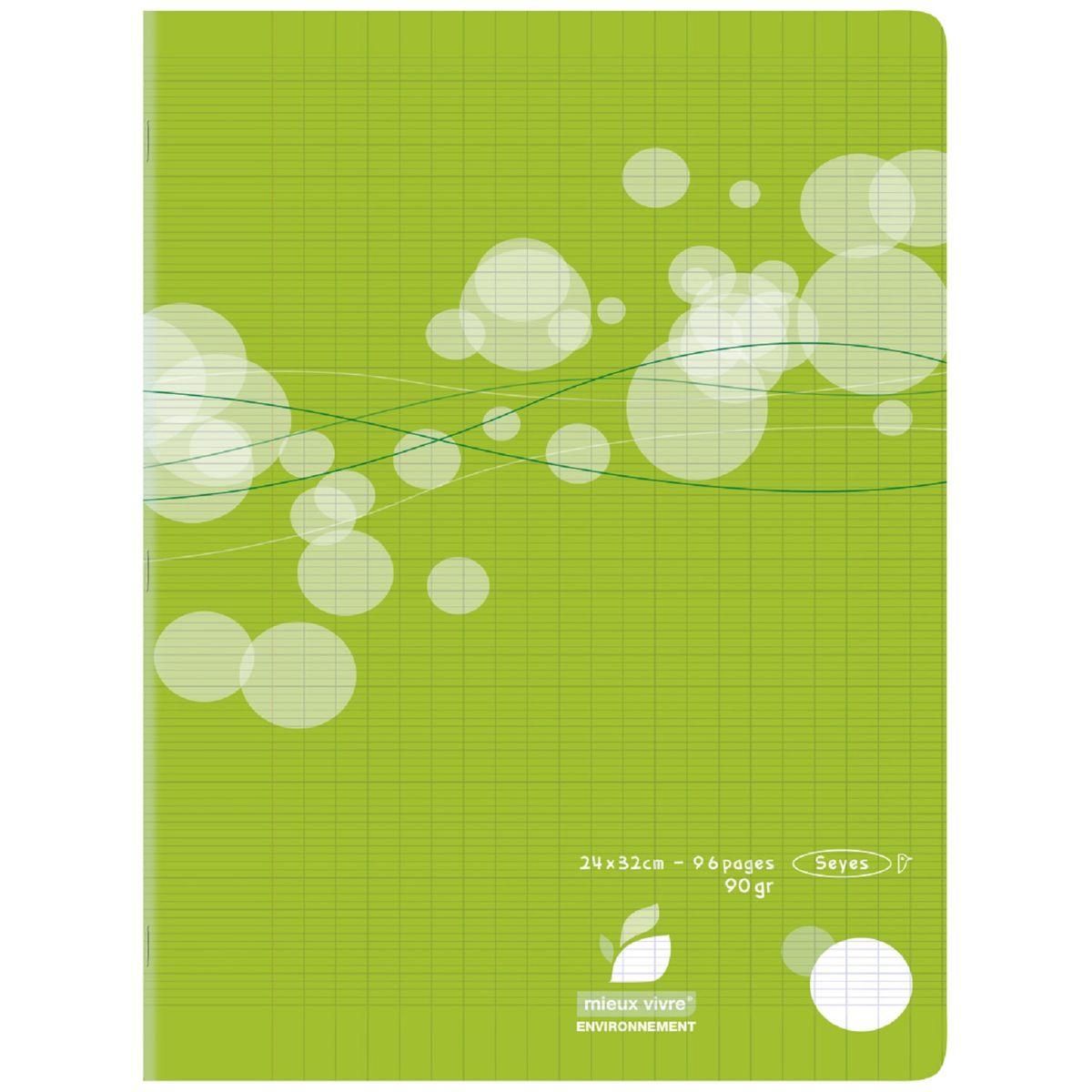 AUCHAN Cahier piqué polypro 24x32cm 96 pages grands carreaux Seyes vert motif ronds