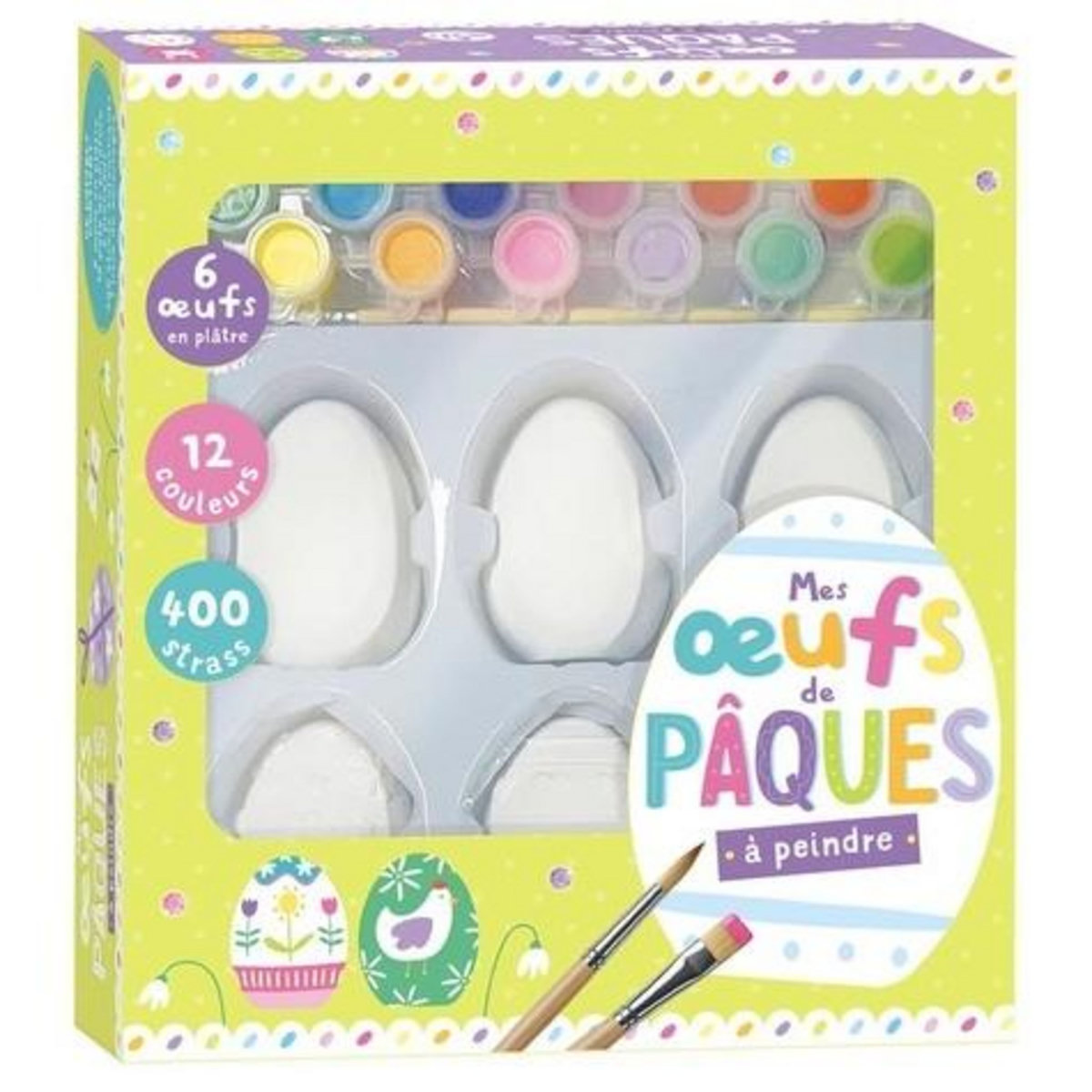 MES OEUFS DE PAQUES A PEINDRE. AVEC 6 OEUFS, 12 POTS DE PEINTURE, 2 PINCEAUX, 400 STRASS ET 1 LIVRE DE COLORIAGE, L'atelier Cloro