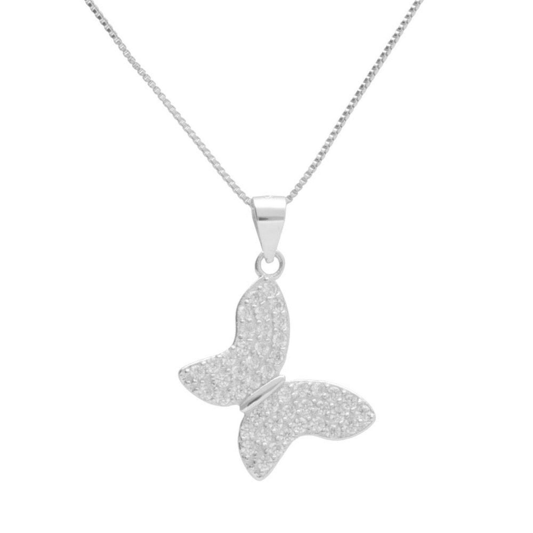 L'ATELIER D'AZUR Collier Argent 925/000 Rhodié - Papillon Pavé de Zirconiums