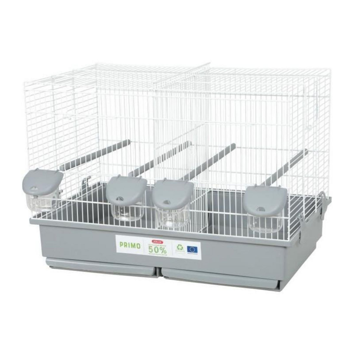 Zolux Cage d'élevage oiseaux - Zolux - Primo Cati - Pour canari mandarin - 57 x p34.5 x 41 cm - Blanc et gris