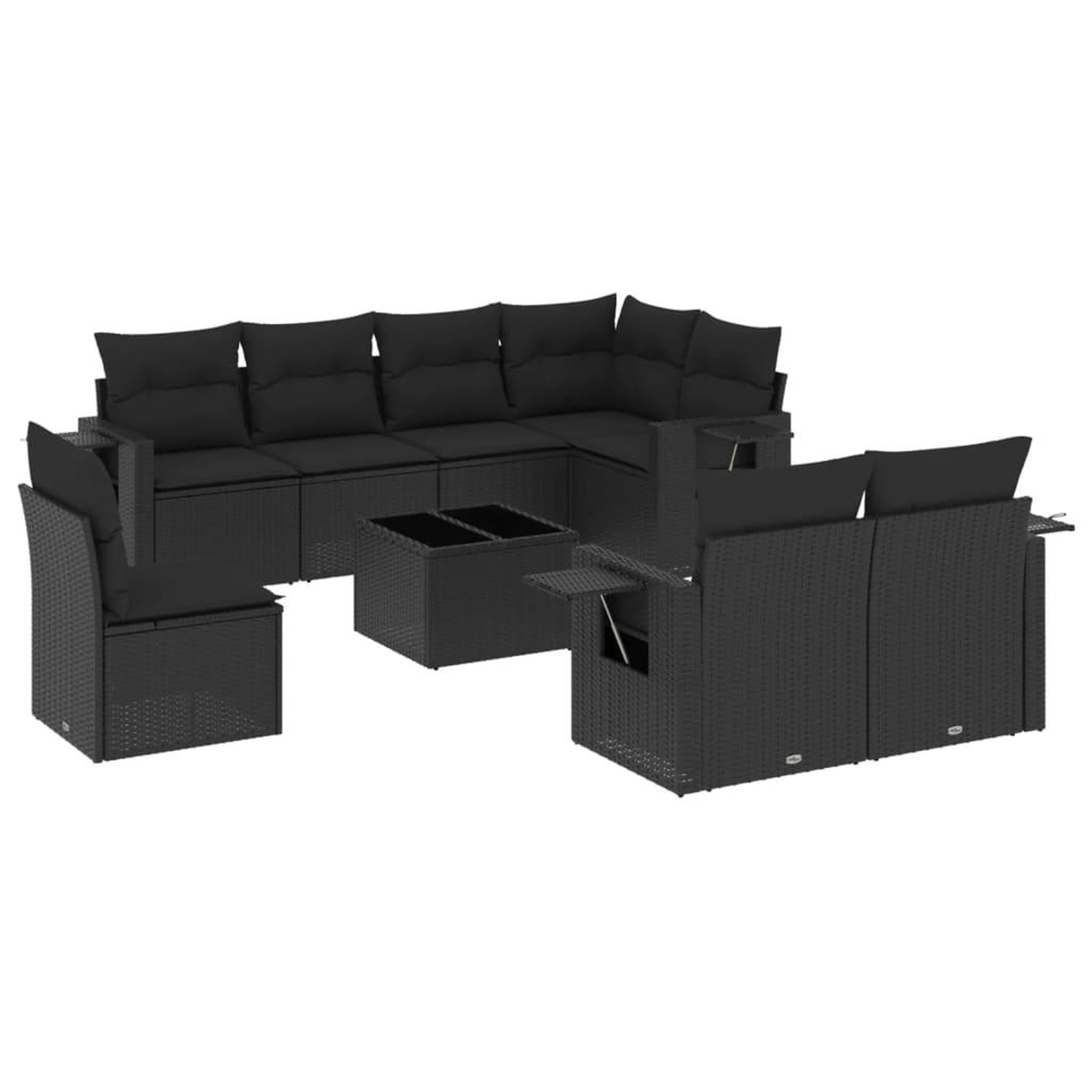 Voir la diapositive 2 : VIDAXL Salon de jardin 9 pcs avec coussins noir resine tressee