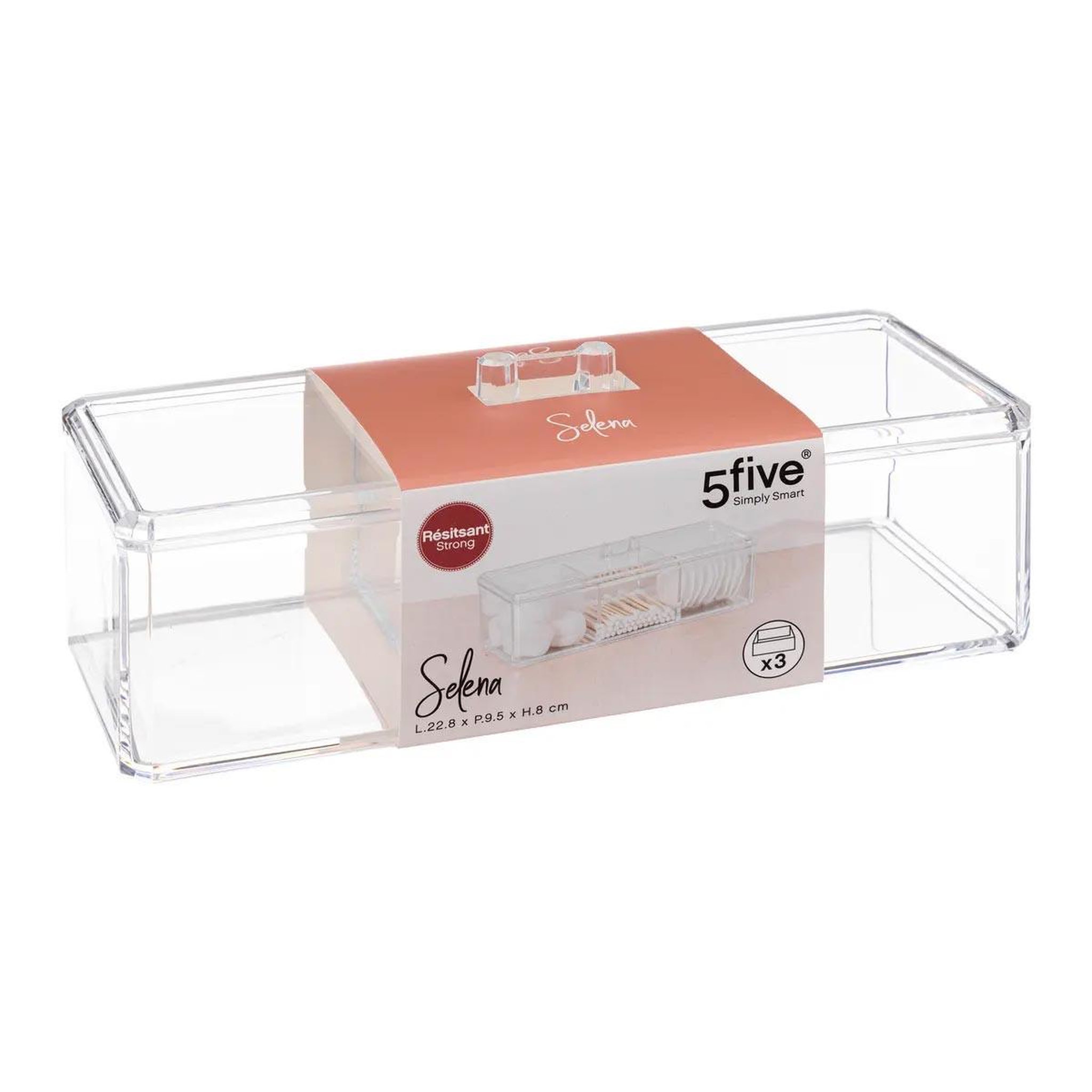 Voir la diapositive 4 : FIVE Boîte à coton 3 compartiments  selena  22cm transparent
