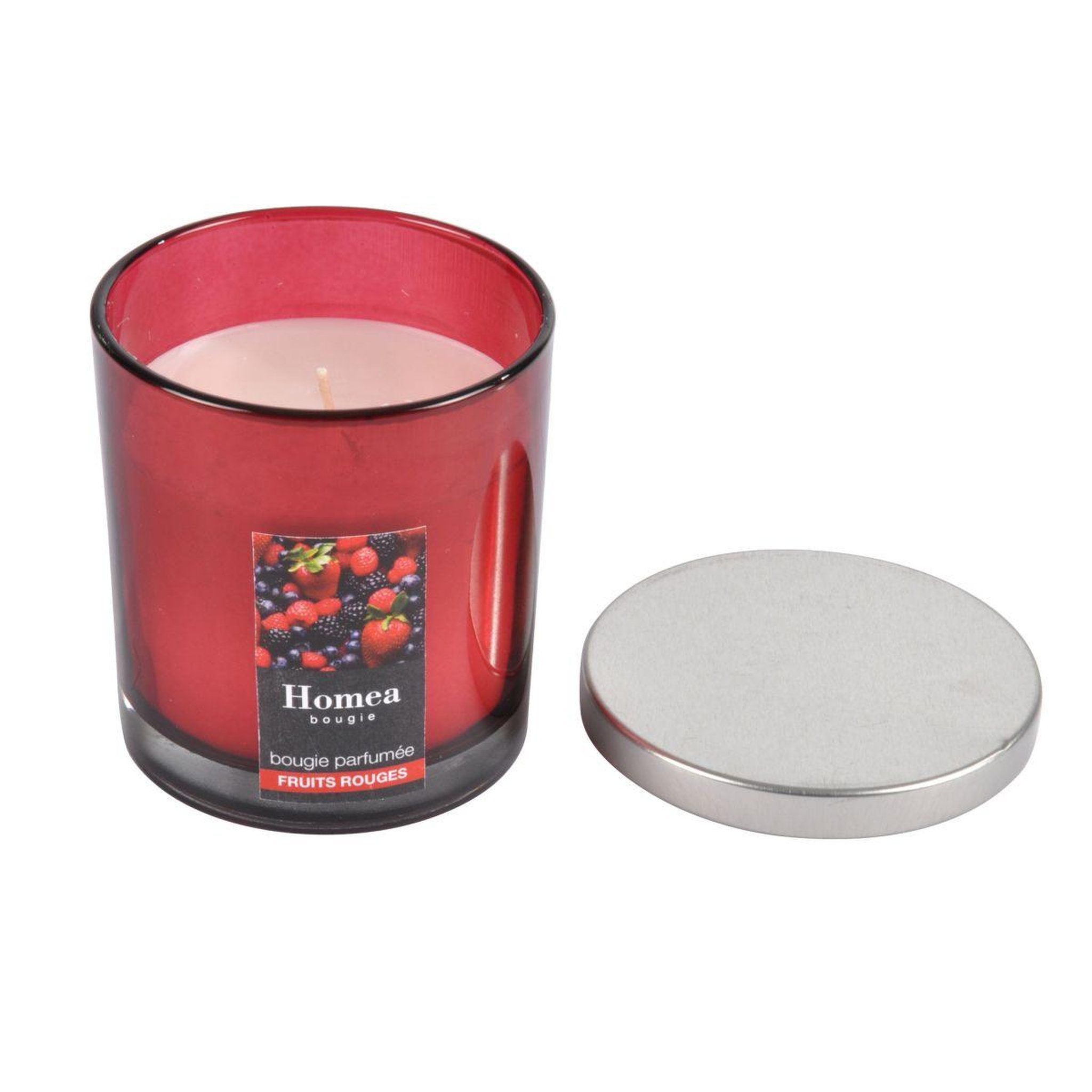 HOMEA Bougie parfumée couvercle  essentiel  8cm fruits rouges