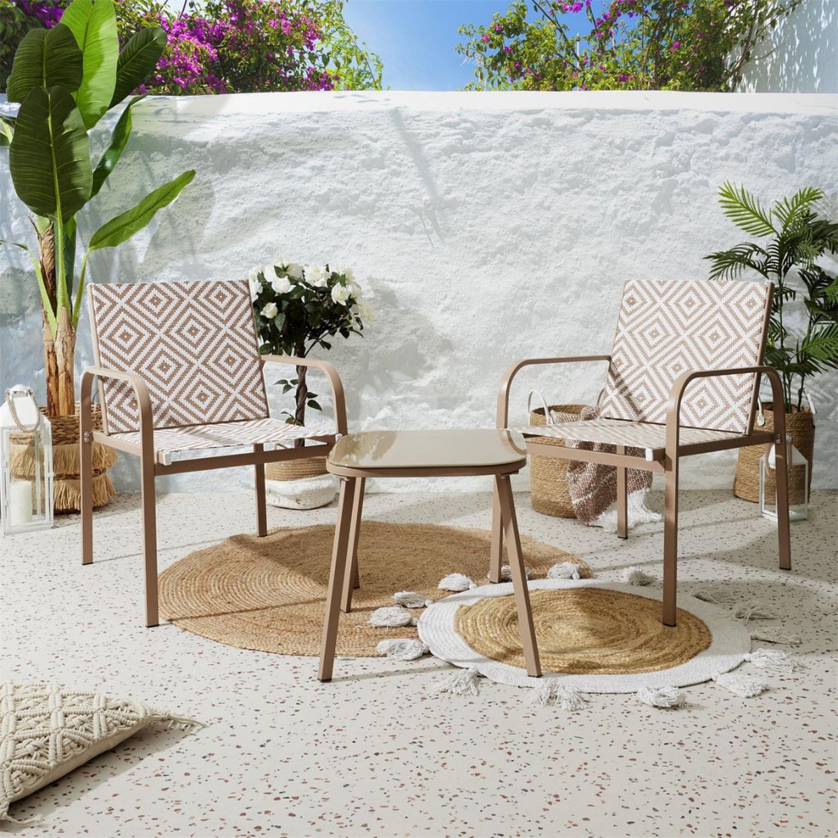The Home Deco Factory Salon de jardin en aluminium et texaline 2 places MEXICO