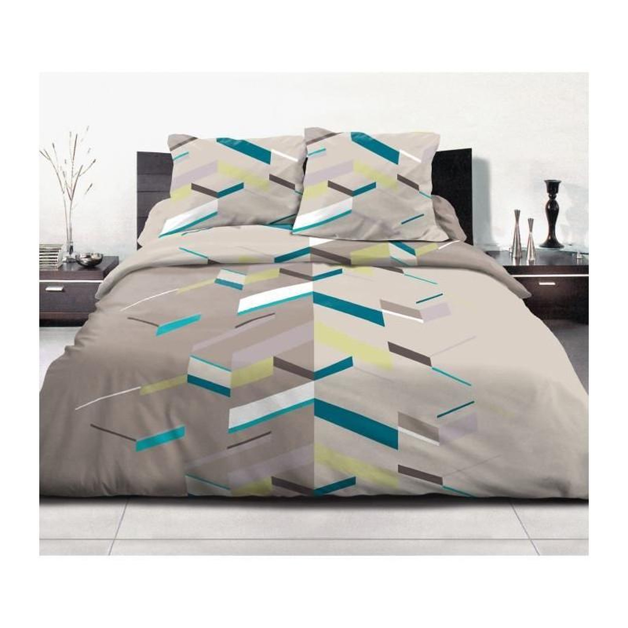 HOME LINGE PASSION Parure de couette 220x240 cm HOME LINGE PASSION MARCO : Housse de couette + 2 taies d'oreiller - 100% Coton 57 Fils - Taupe
