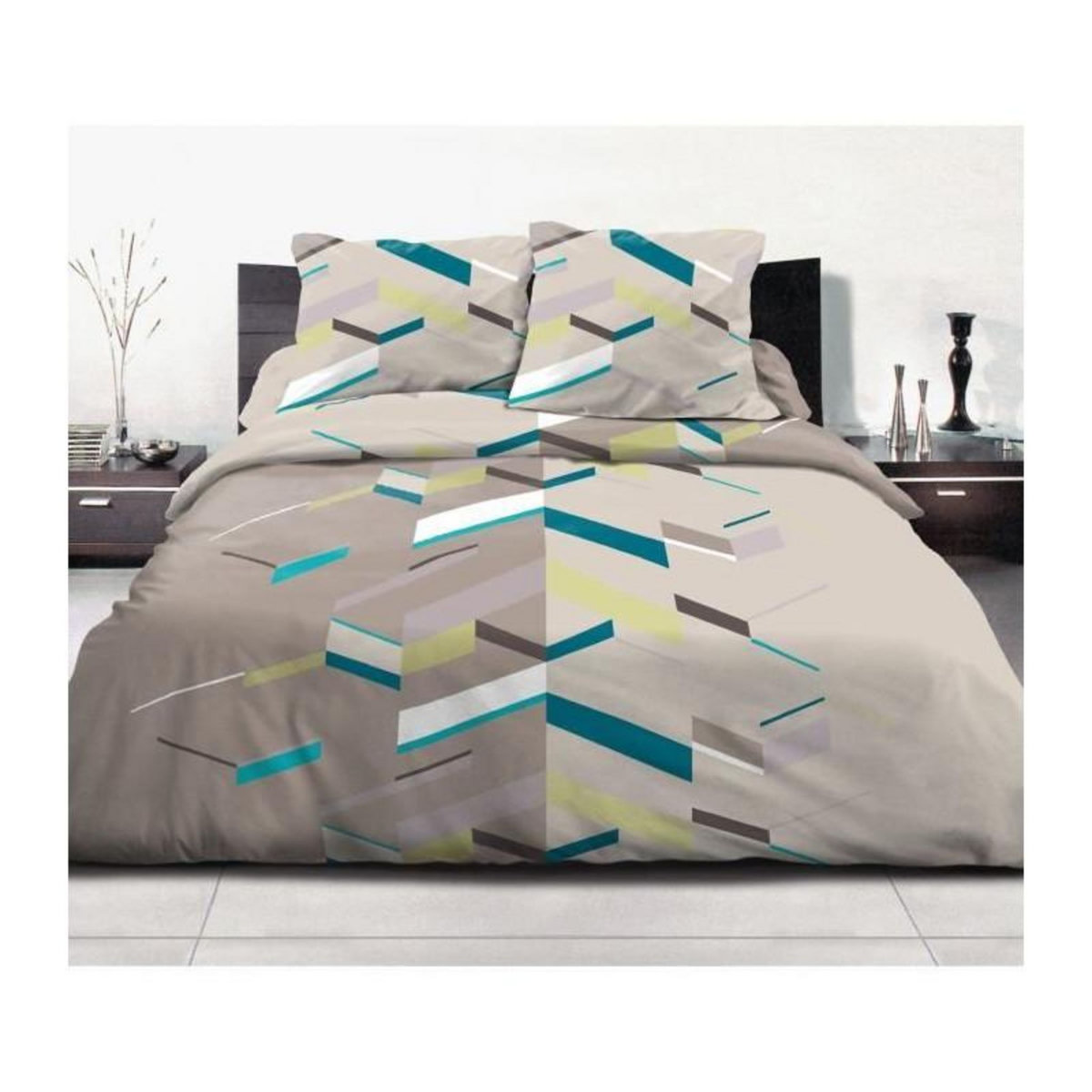 HOME LINGE PASSION Parure de couette 220x240 cm HOME LINGE PASSION MARCO : Housse de couette + 2 taies d'oreiller - 100% Coton 57 Fils - Taupe