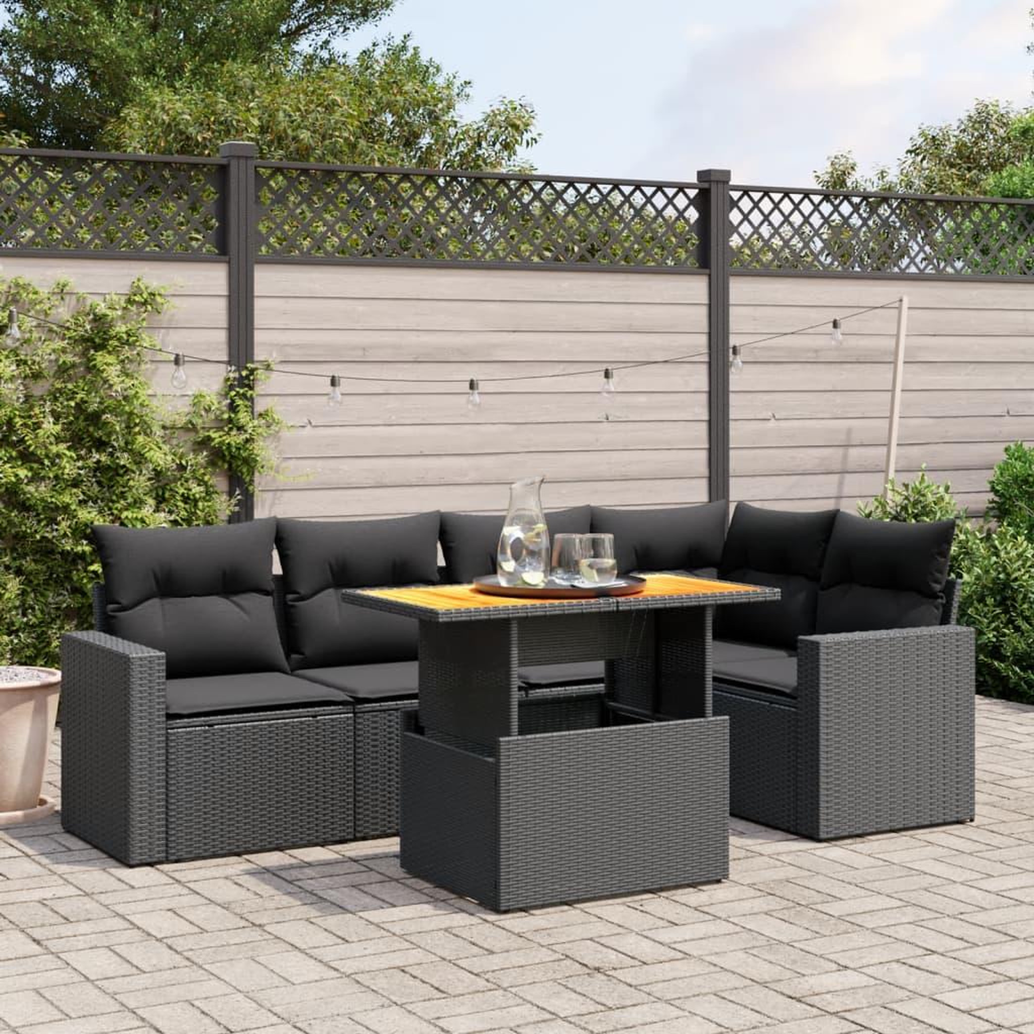 VIDAXL Salon de jardin 6 pcs avec coussins noir resine tressee