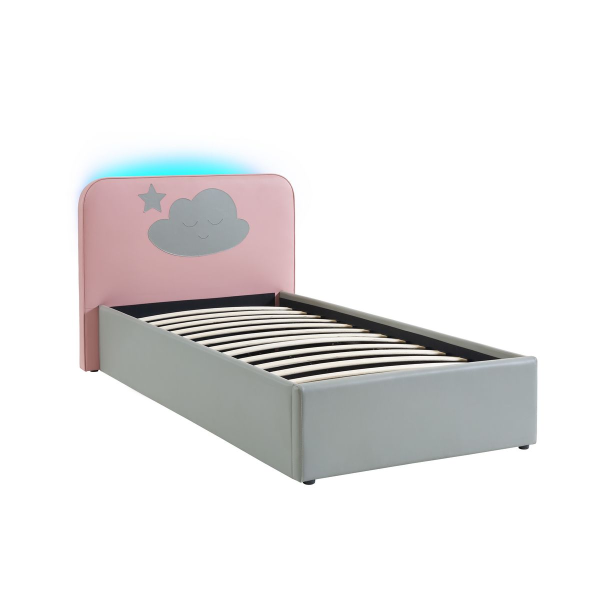 Lit coffre 90x190cm avec sommier LED et tête de lit NUAGE