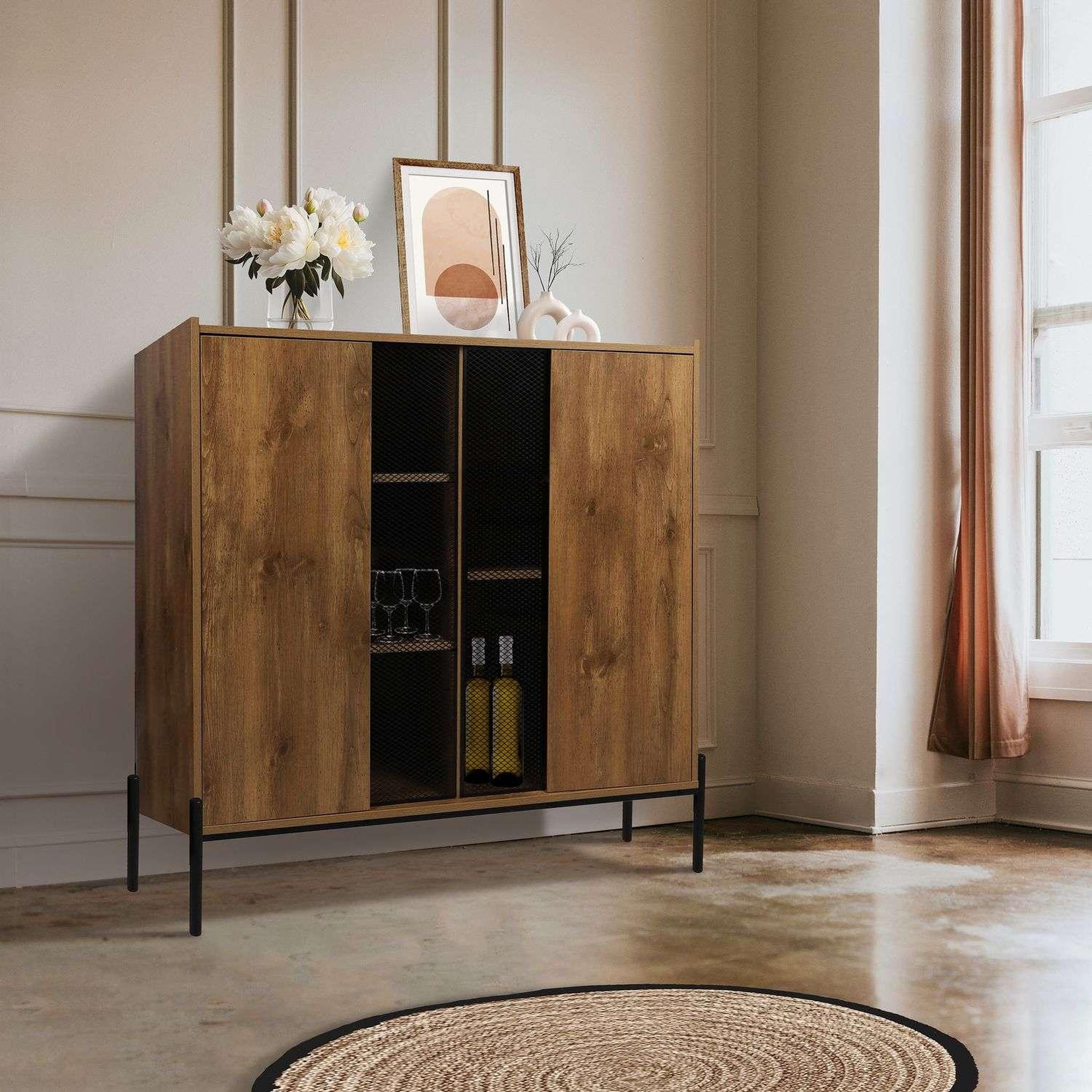 Voir la diapositive 3 : DIVERS Buffet 2 portes Helio en bois et métal - Marron et noir
