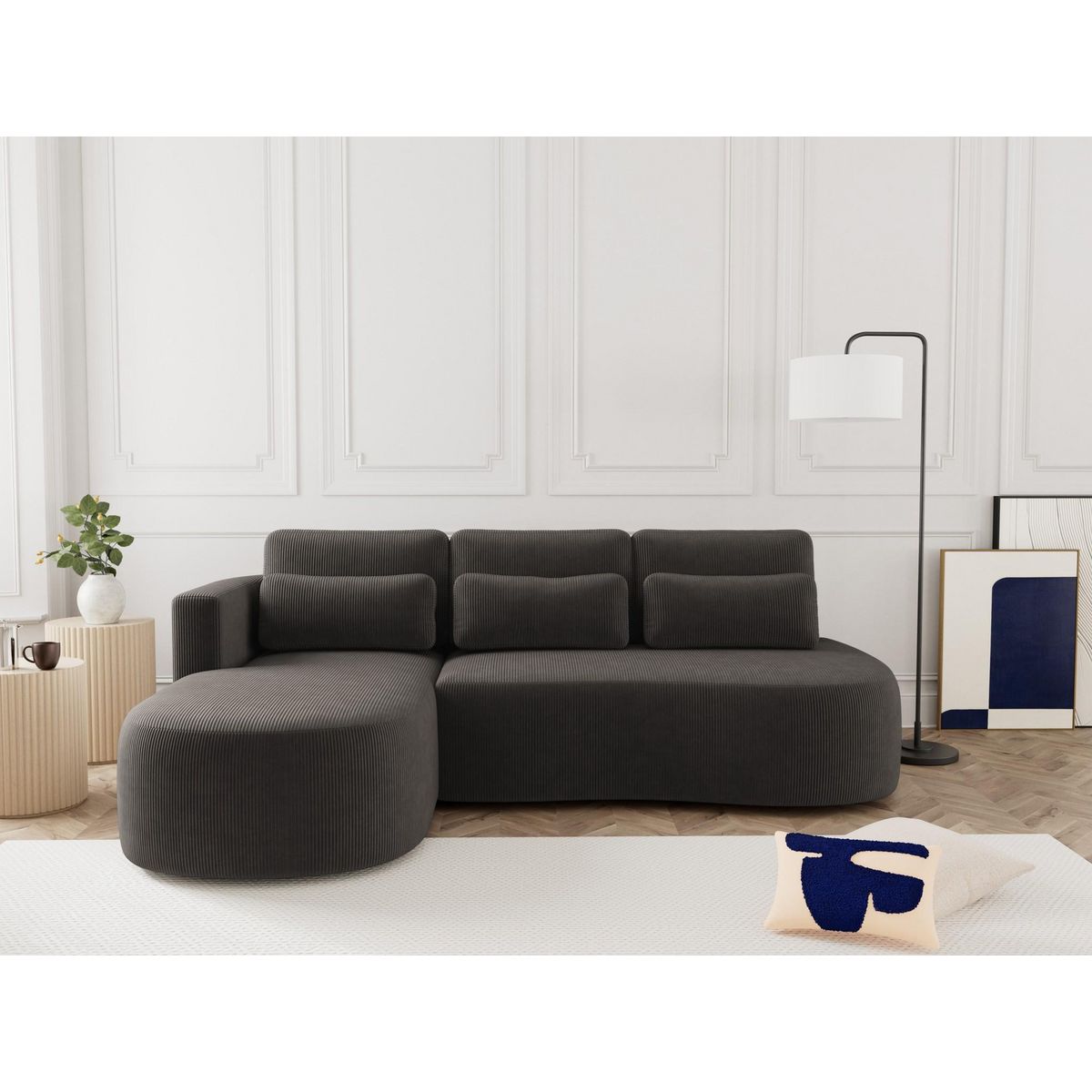 LISA DESIGN Mahina - canapé d'angle gauche 4 places convertible avec coffre en velours côtelé