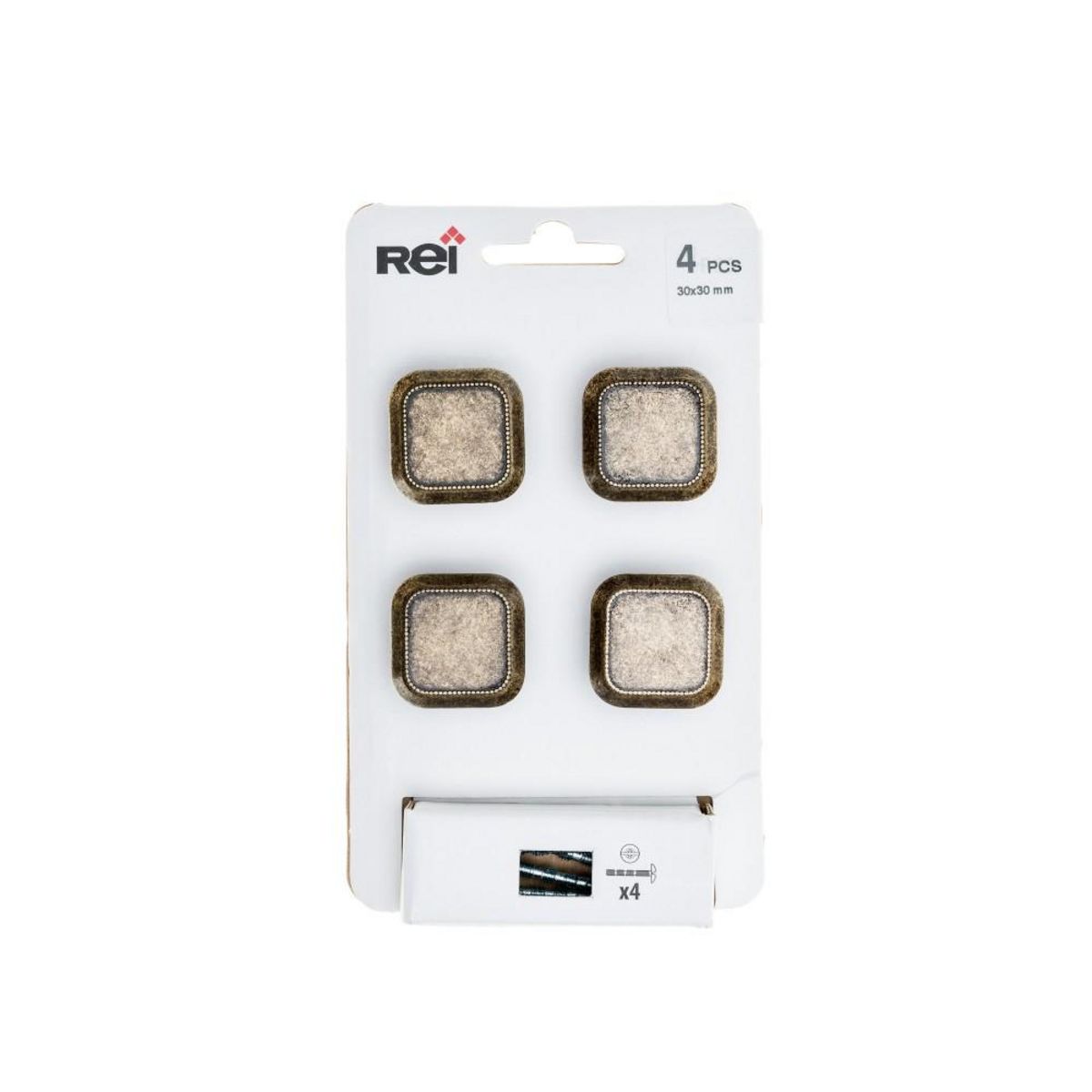 CENTRALE BRICO Lot de 4 boutons de meuble Carré zamak laitonné H.22 x l.30 x P.30 mm