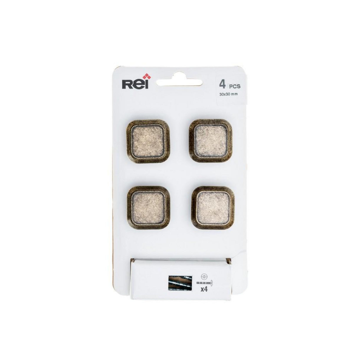 CENTRALE BRICO Lot de 4 boutons de meuble Carré zamak laitonné H.22 x l.30 x P.30 mm