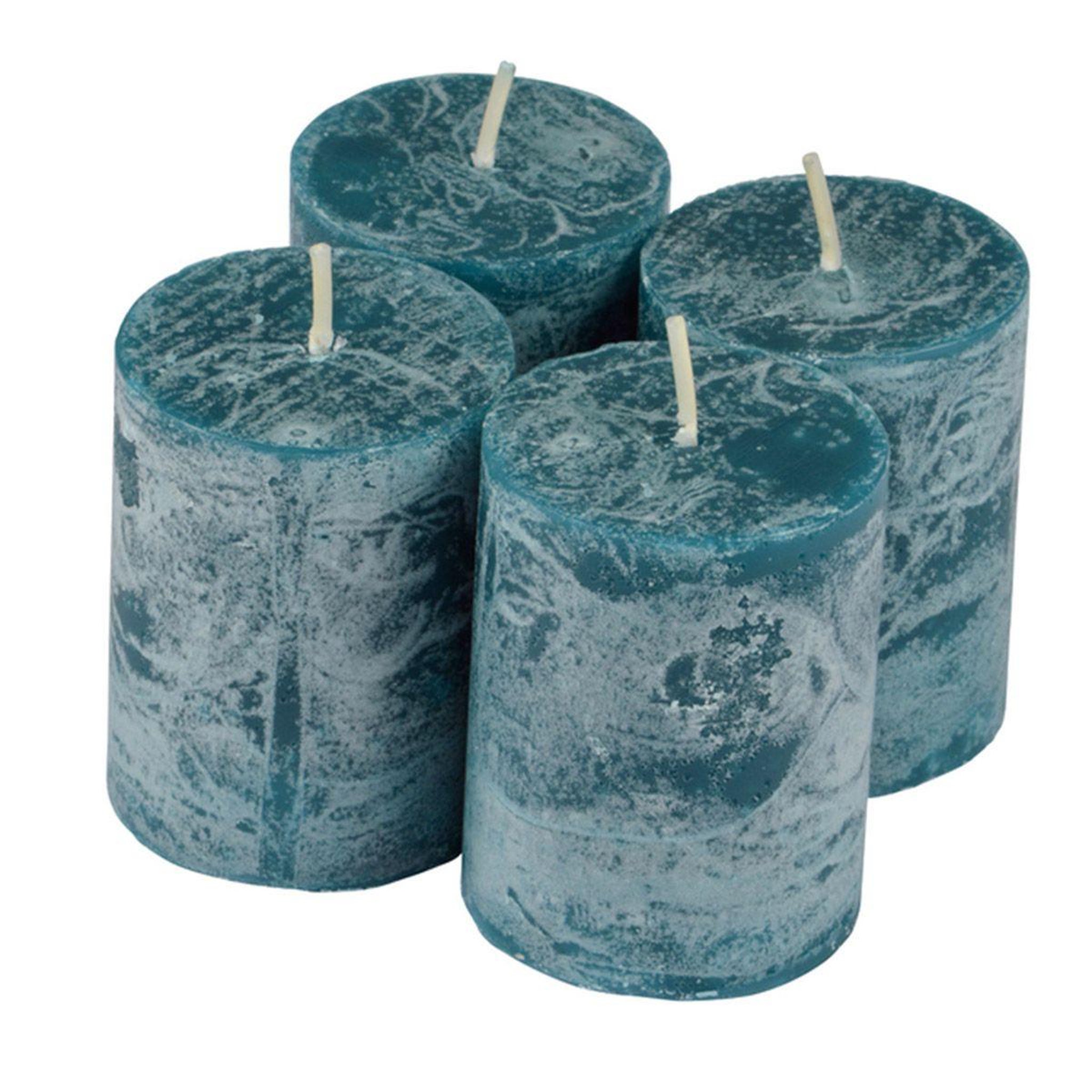 HOMEA Lot de 4 bougies pilier  rustique  5cm bleu paon