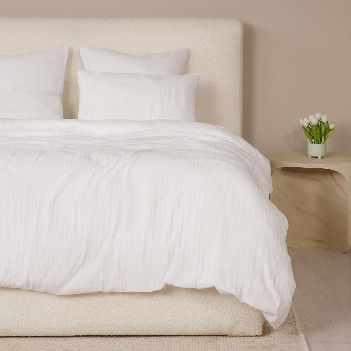 Les Ateliers du Linge Parure De Couette 3 Pcs 260x240 100% Gaze De Coton Lavé Blanc Pur