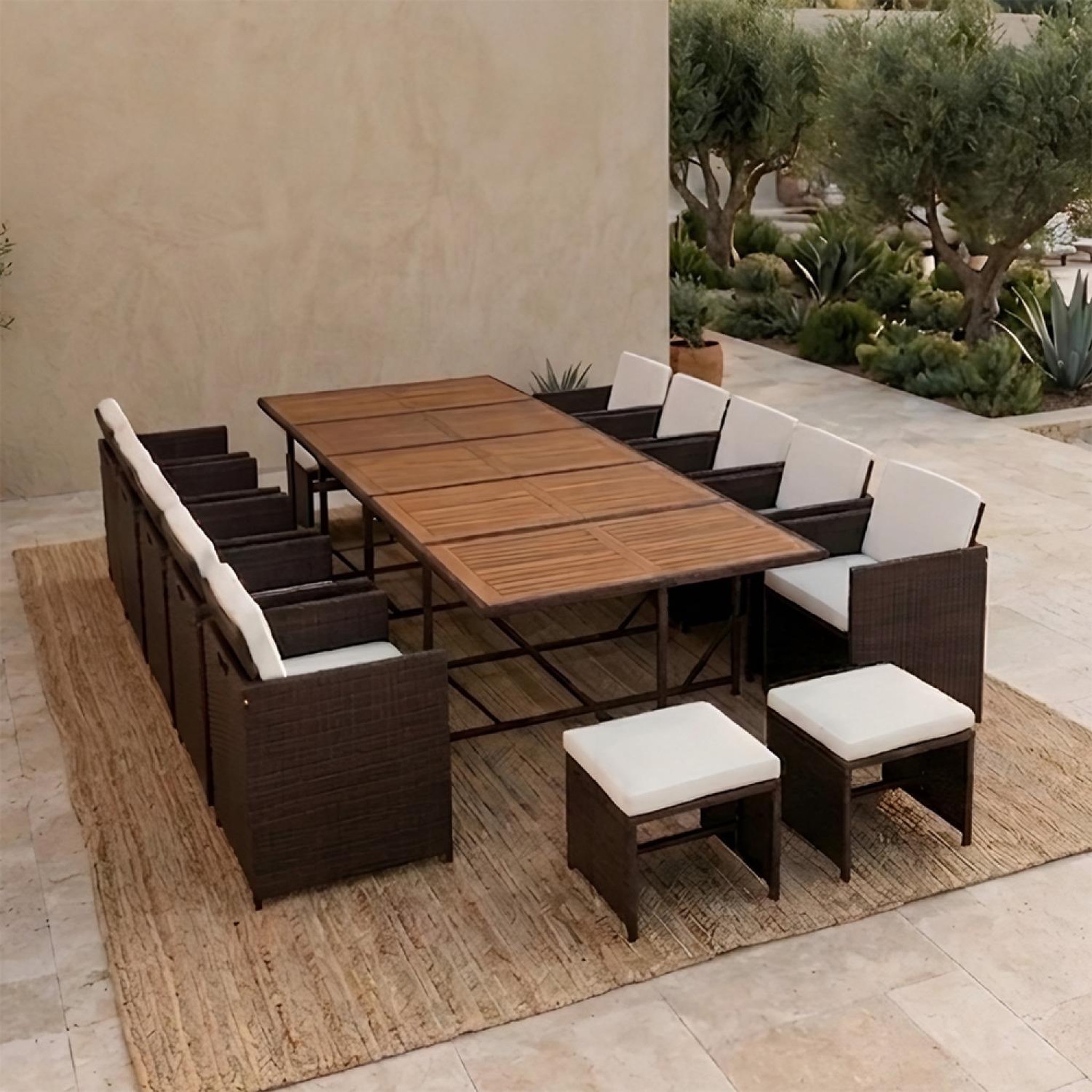 Voir la diapositive 6 : CONCEPT USINE Salon de jardin 14 pl en acacia et résine marron + housse toledo