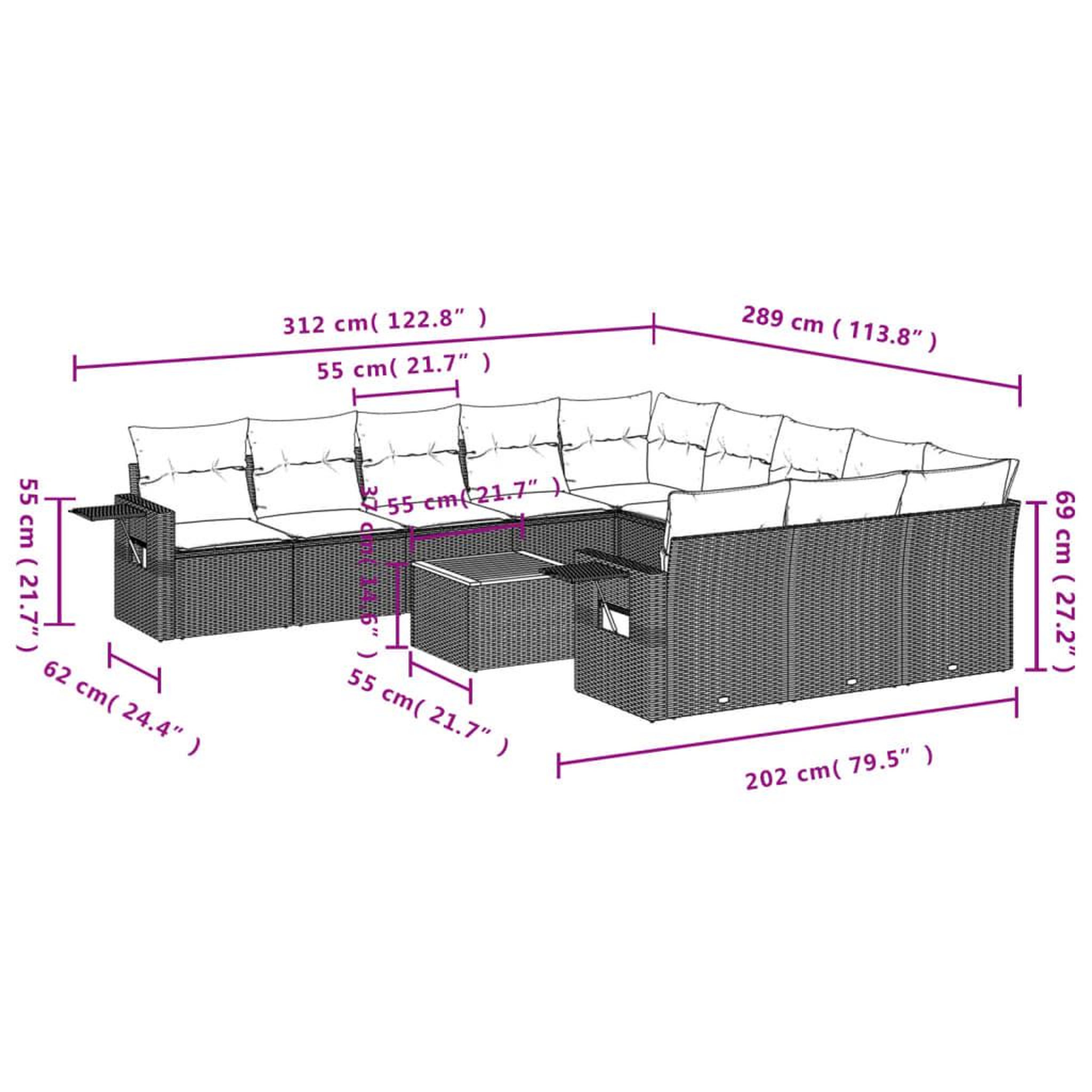 Voir la diapositive 4 : VIDAXL Salon de jardin 12 pcs avec coussins noir resine tressee