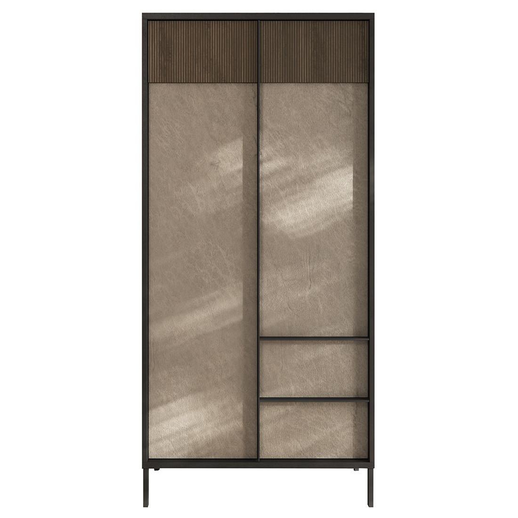 Voir la diapositive 2 : BEST MOBILIER Jules - buffet haut - 2 portes et 2 étagères - 106x177 cm