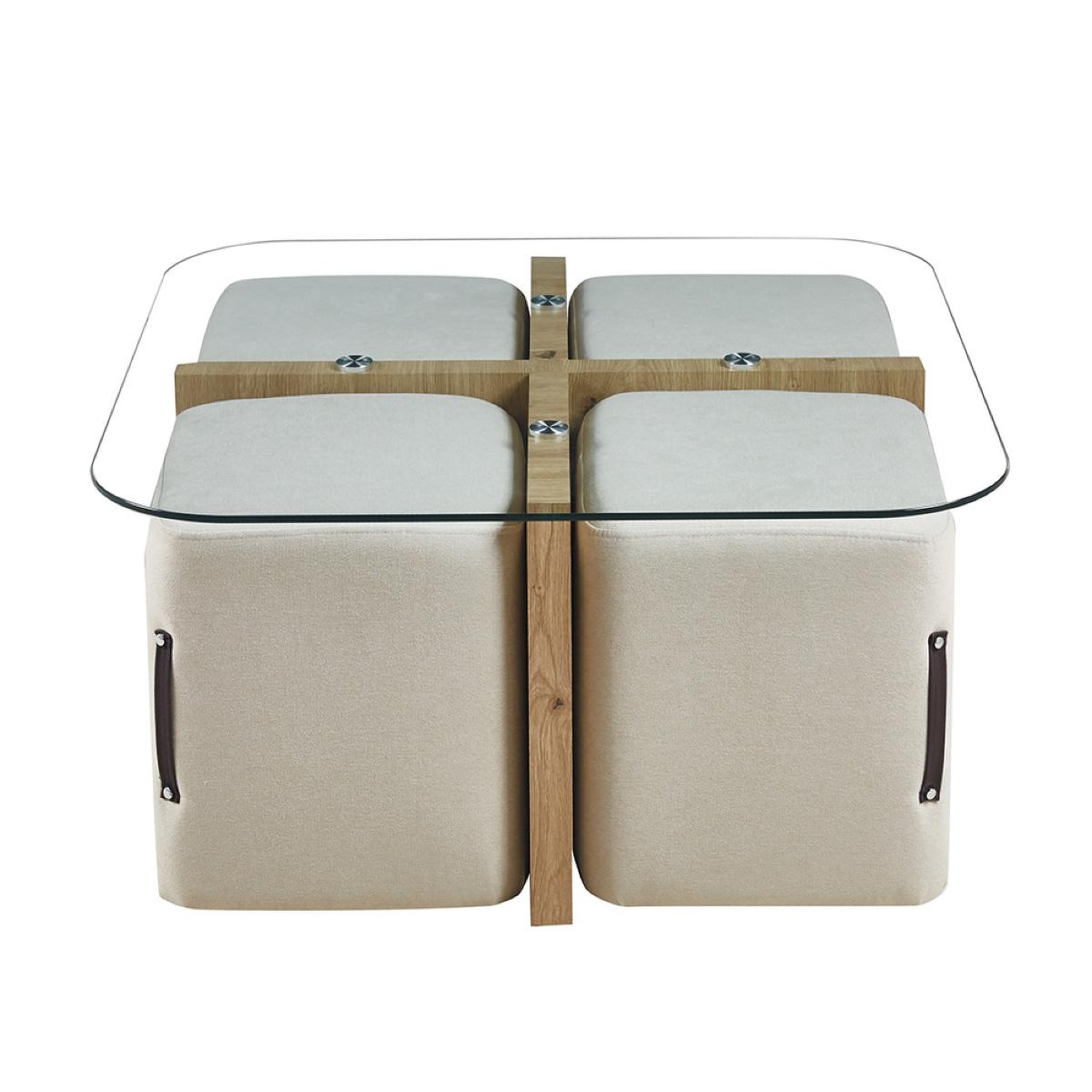 Voir la diapositive 4 : JLC KREATION Table basse en bois et en verre avec poufs nash