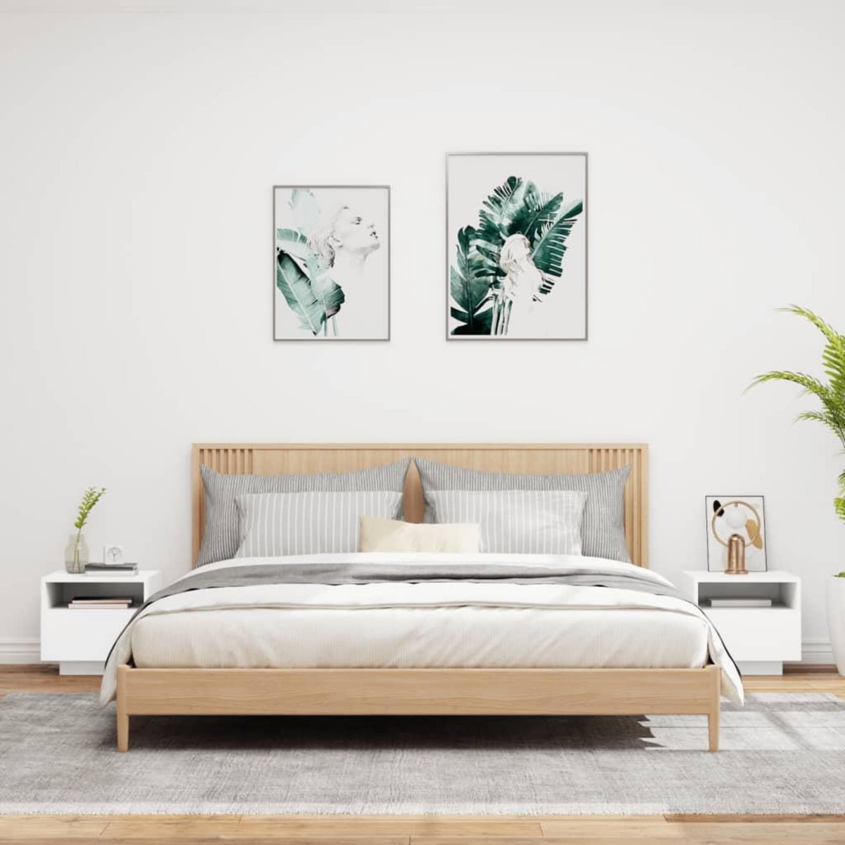 VIDAXL Armoires de chevet avec lumieres LED 2 pcs blanc 40x39x37 cm