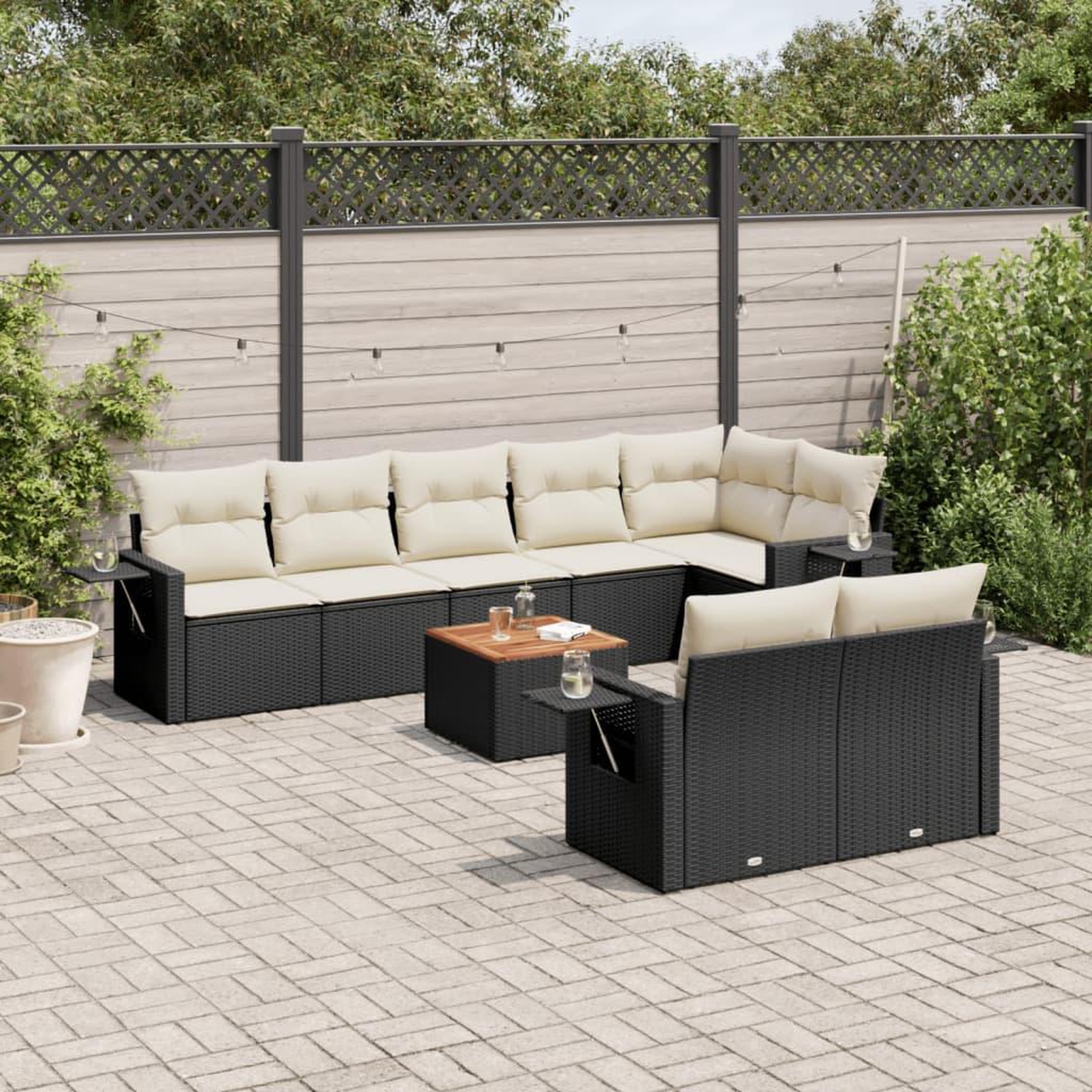 VIDAXL Salon de jardin 9 pcs avec coussins noir resine tressee