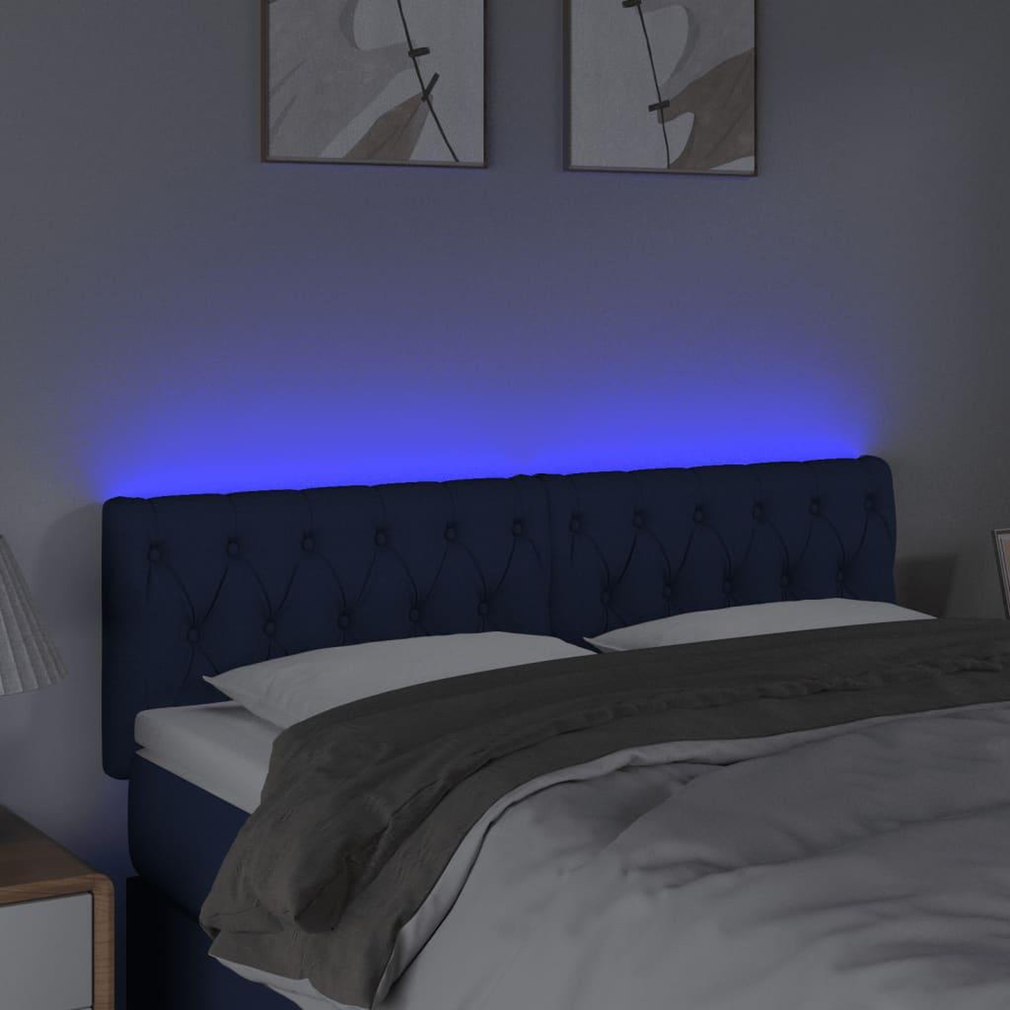 Voir la diapositive 3 : VIDAXL Tete de lit a LED Bleu 160x7x78/88 cm Tissu