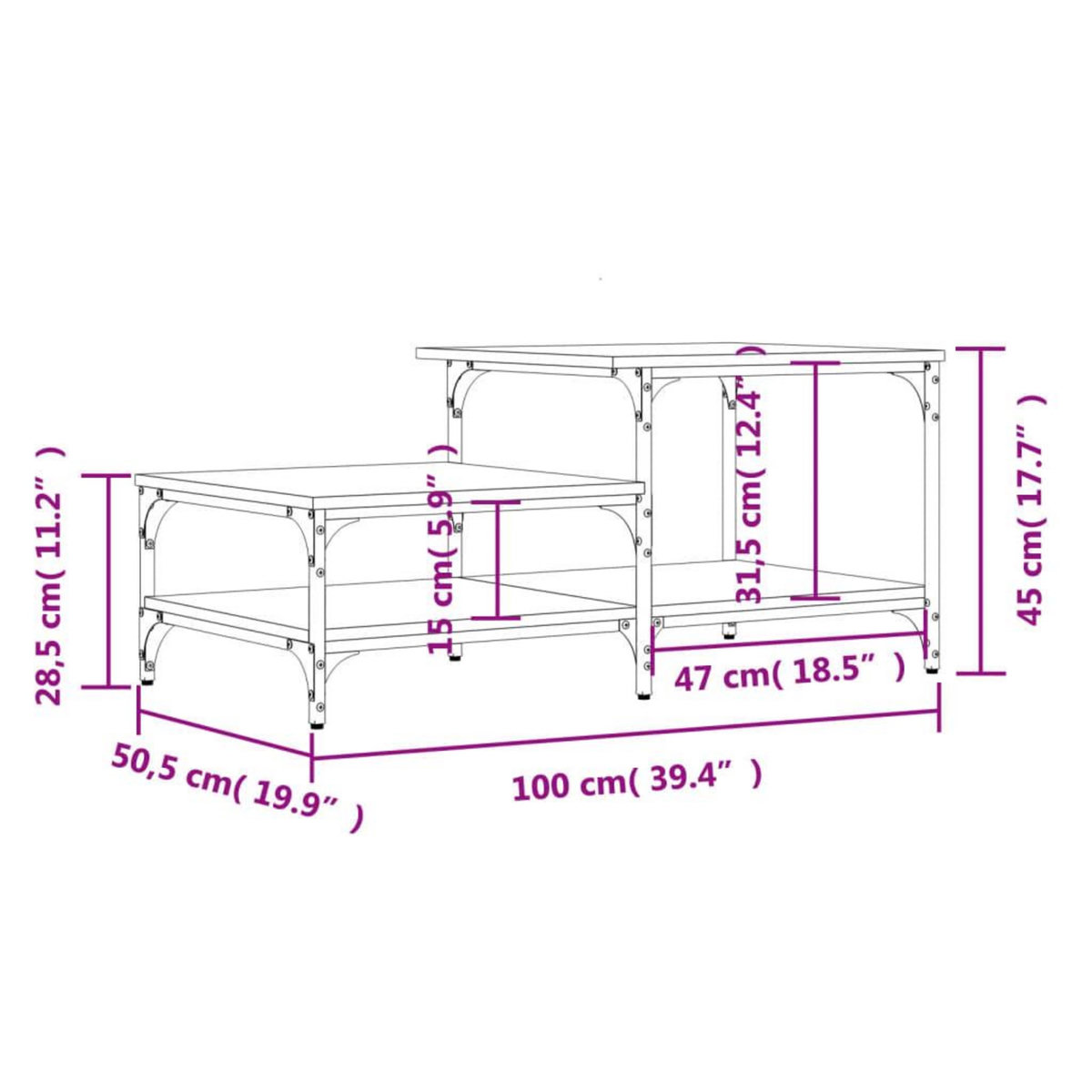 VIDAXL Table basse noir 100x50,5x45 cm bois d'ingenierie