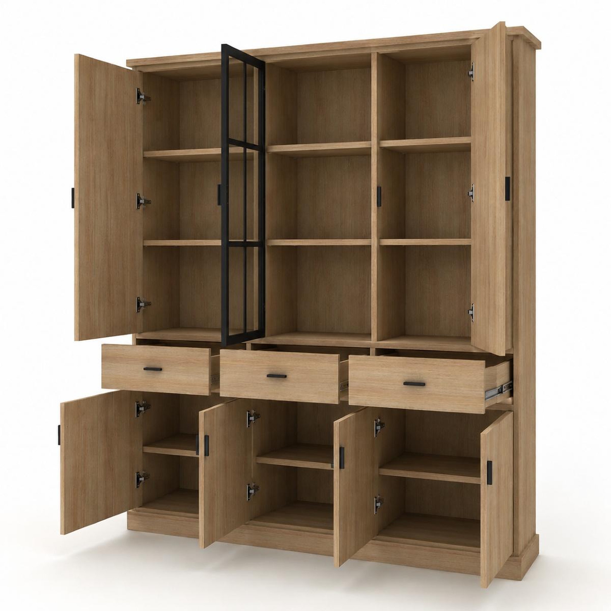 Voir la diapositive 3 : JLC KREATION Vaisselier en bois 3 portes dont 1 vitrée teodora