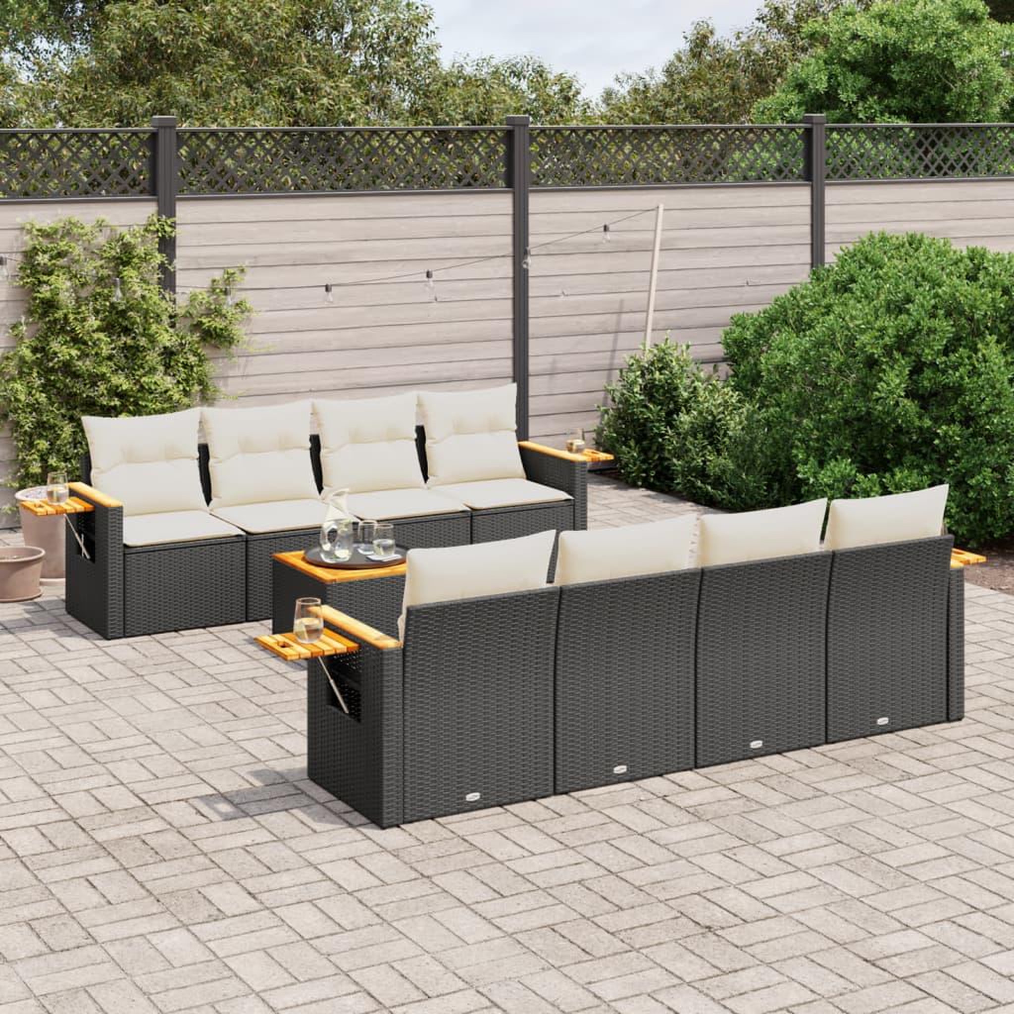 VIDAXL Salon de jardin 9 pcs avec coussins noir resine tressee