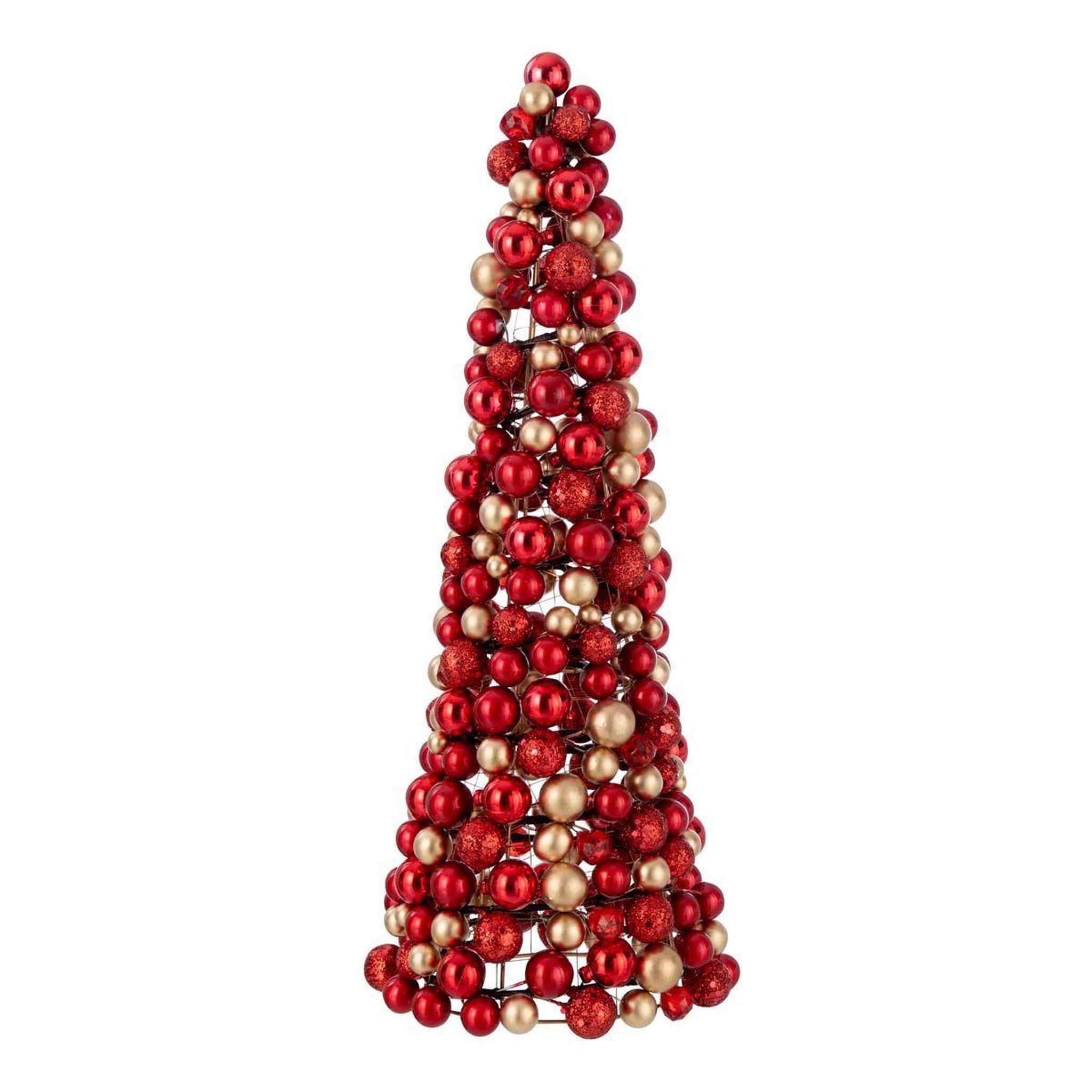 Voir la diapositive 1 : J-LINE Cône de noël avec boules  gavin  45cm rouge