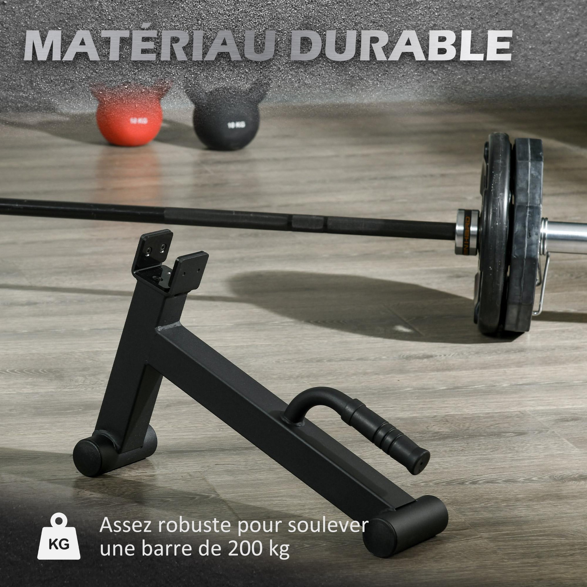 Voir la diapositive 6 : HOMCOM Mini deadlift pour haltères - cric d'haltères avec poignée antidérapante - charge max. 200 kg - acier noir