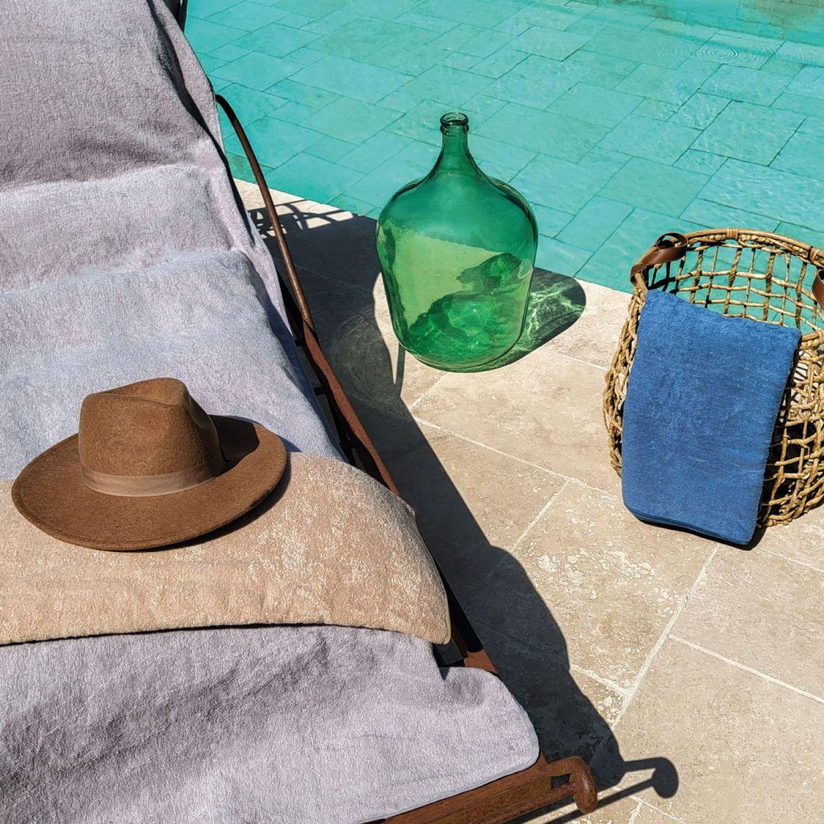 VIVEZEN Serviette de plage à rabat pour transat de bain, 100 % coton - 75 x 200 cm