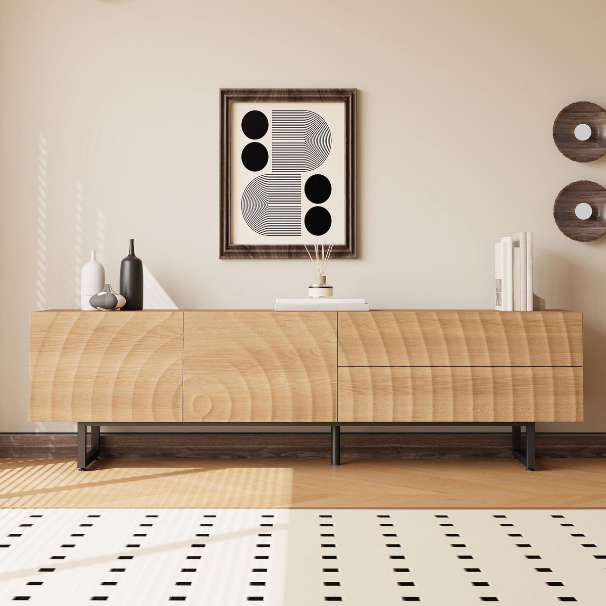 MERAX Meuble tv naturel 180 cm panneau de particules