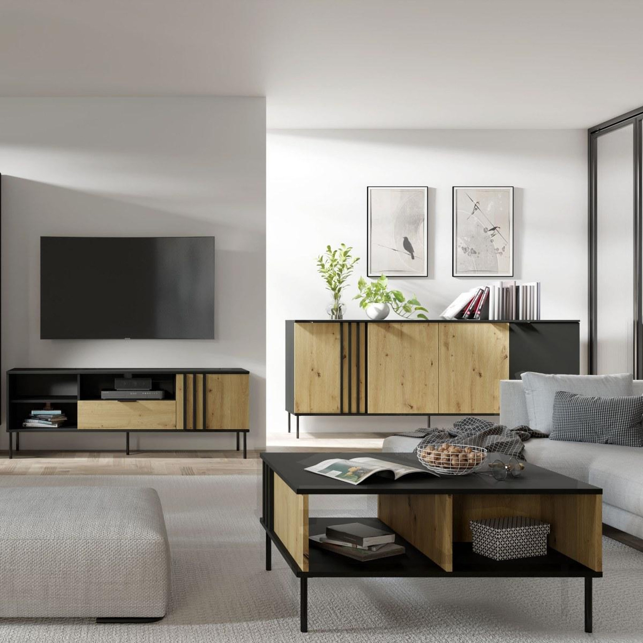 Voir la diapositive 3 : JLC KREATION Table basse moderne noir et bois irina