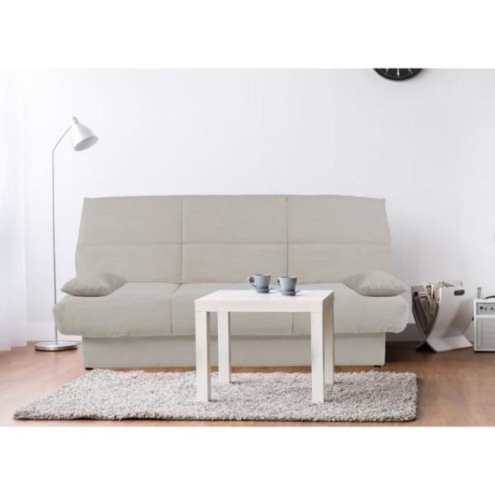 Voir la diapositive 2 : N/A Banquette clic-clac - 3 places - Tissu - Beige - 190 x 90 x 92 cm - CLEM