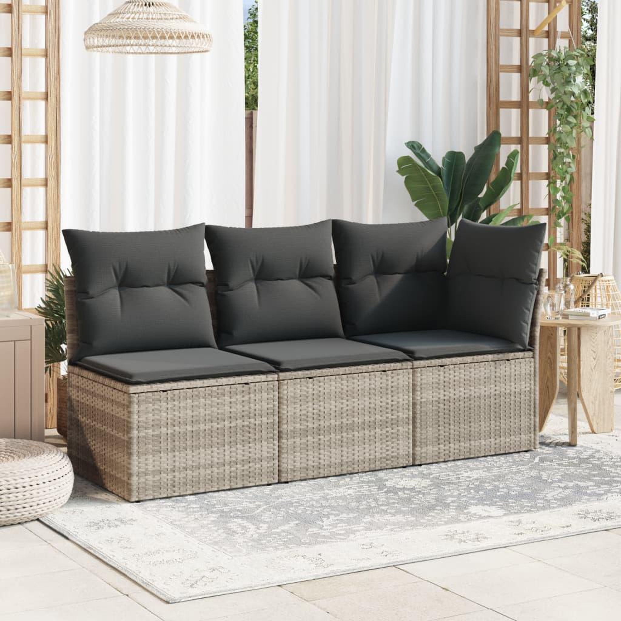Voir la diapositive 3 : VIDAXL Canape de jardin sans accoudoirs coussins gris clair poly rotin