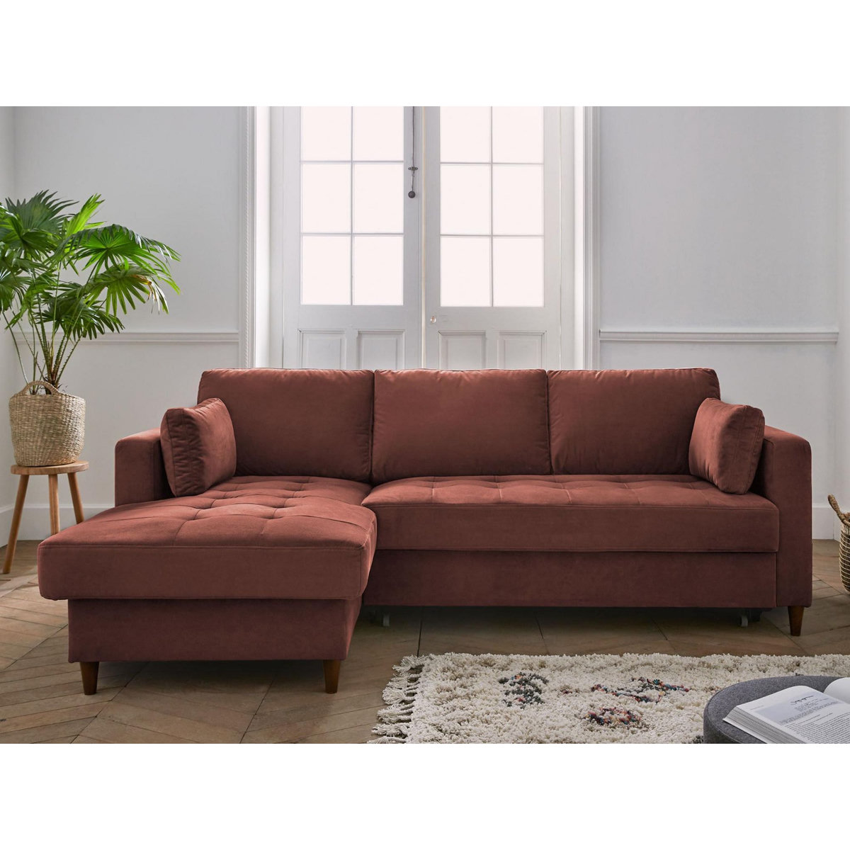 LISA DESIGN Anna - canapé d'angle gauche - 4 places - convertible avec coffre - en velours