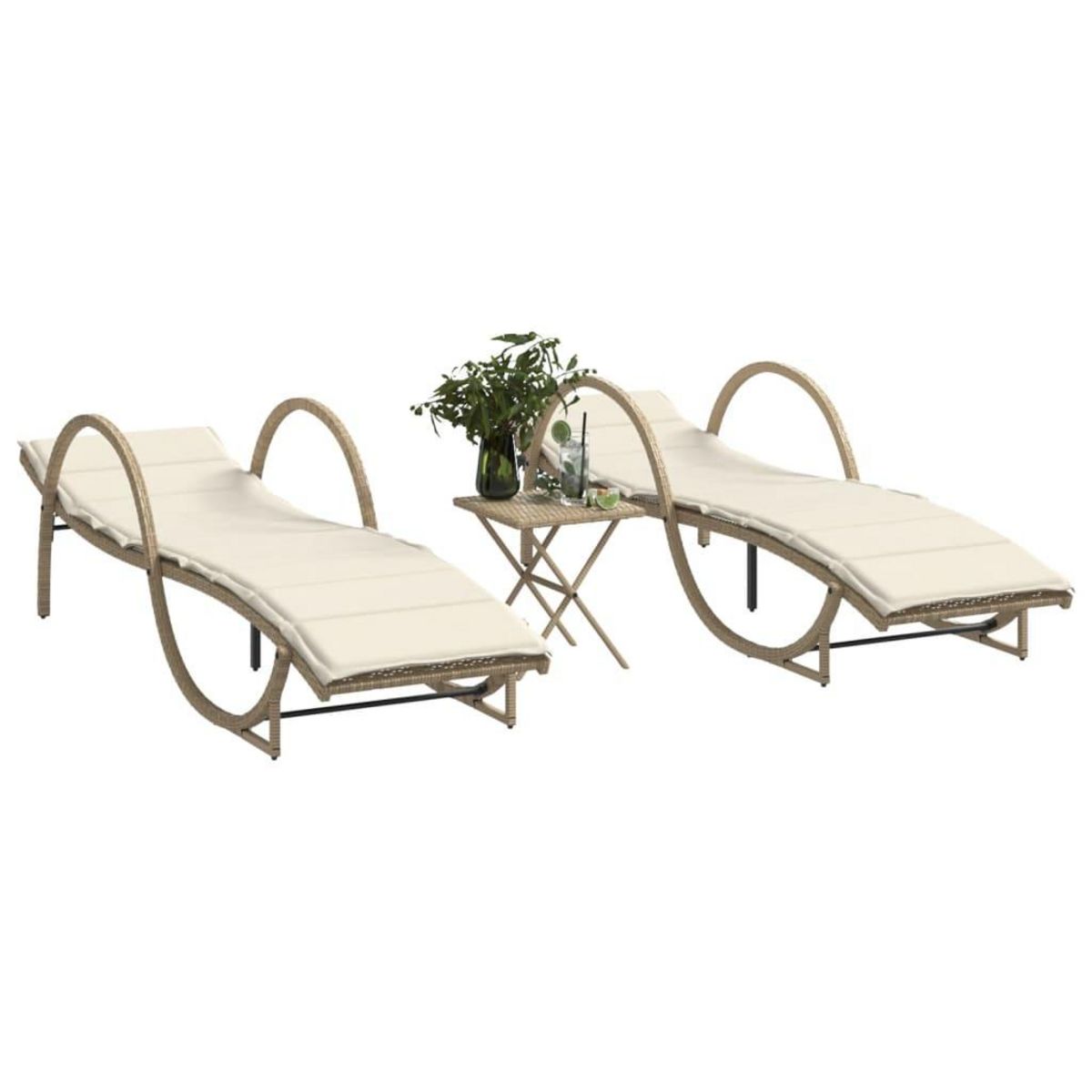 VIDAXL Chaises longues lot de 2 avec table beige resine tressee