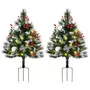 HOMCOM Sapins de Noël artificiel H. 75 cm aspect enneigé - lot de 2 sapins LED - 8 modes d'éclairage - 70 branches - décoration incluse - usage extérieur