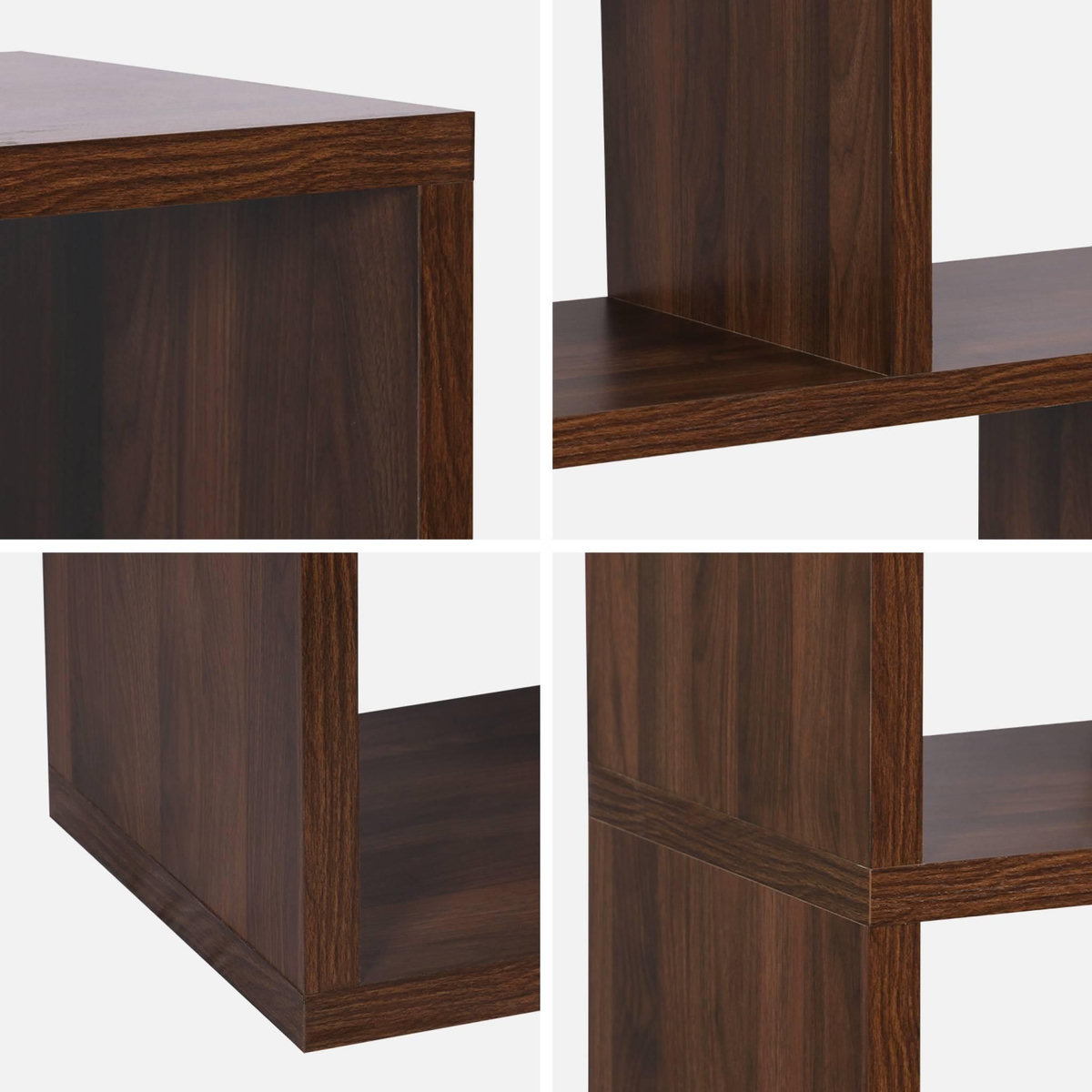 SWEEEK Etagère bibliothèque asymétrique 5 niveaux 10 compartiments. casiers. effet bois de noyer. L 111.2 x P 39 x H 190cm