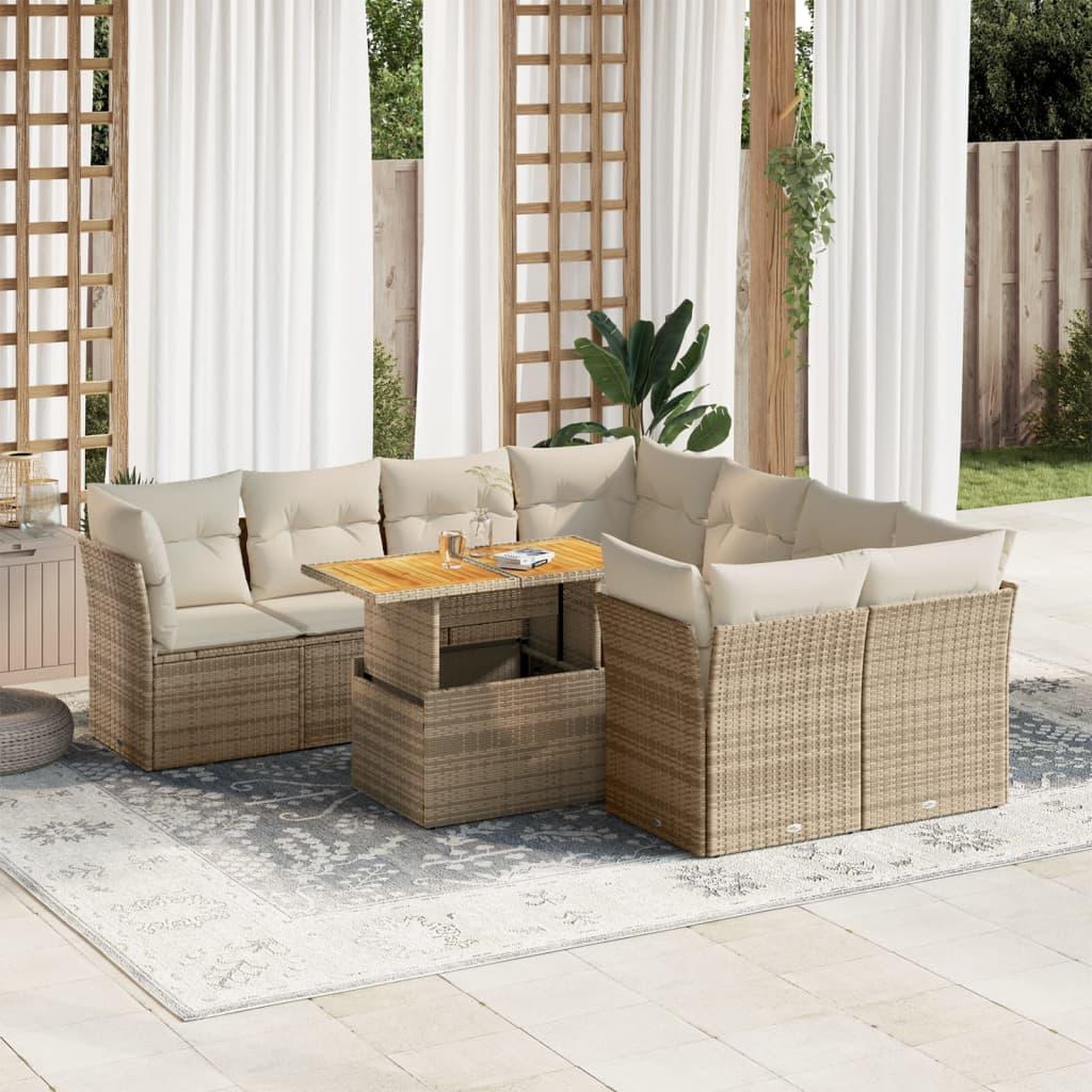 VIDAXL Salon de jardin avec coussins 9 pcs beige resine tressee