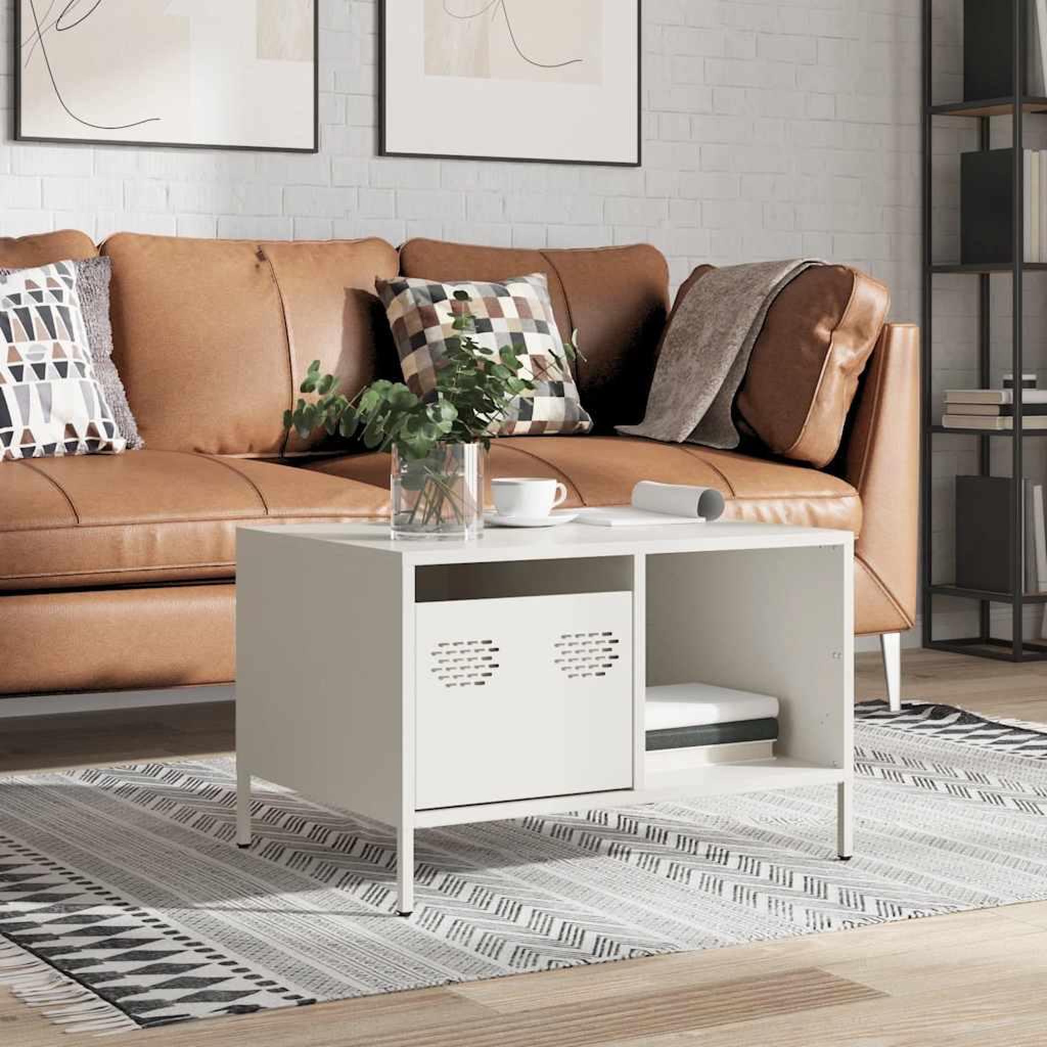 Voir la diapositive 3 : VIDAXL Table basse blanc 68,5x50x43,5 cm acier lamine a froid