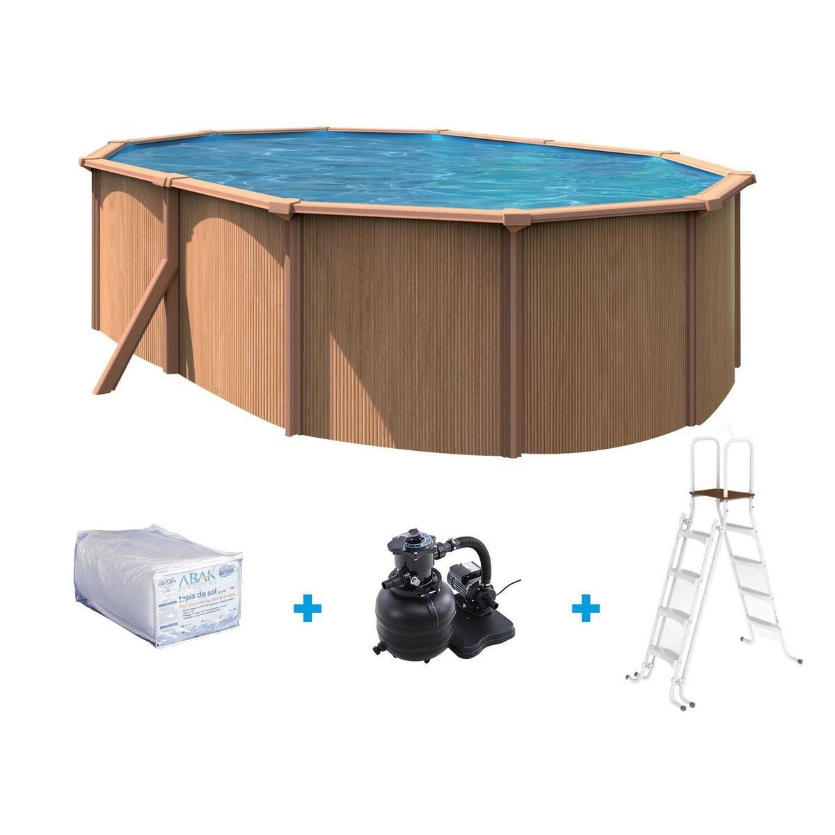 trigano Piscine ovale hors sol en acier aspect bois 5,10x3,90 m CANYON 